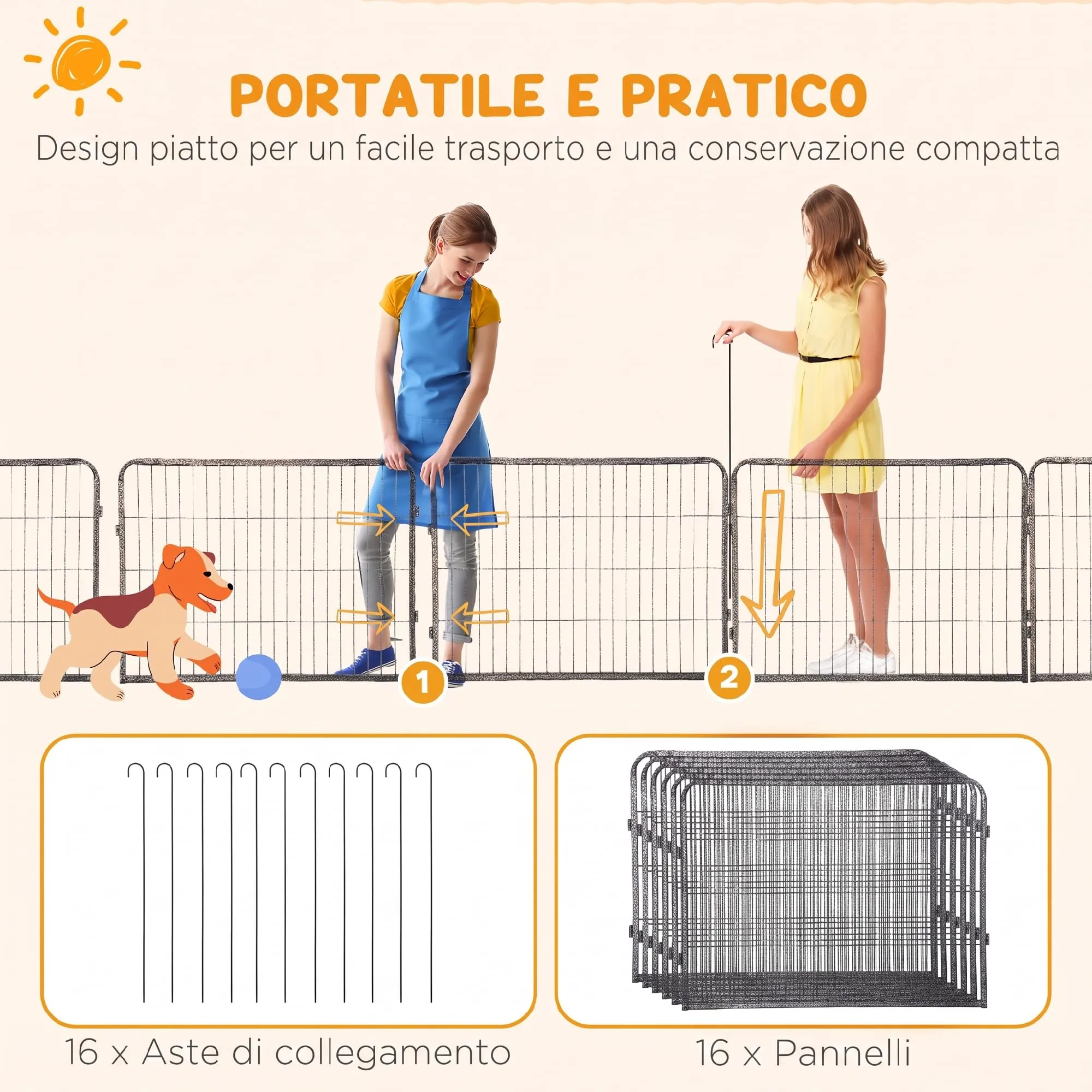 PawHut Recinto per Cani Piccola Taglia 16 Pannelli 80x60cm Grigio - immagine 5
