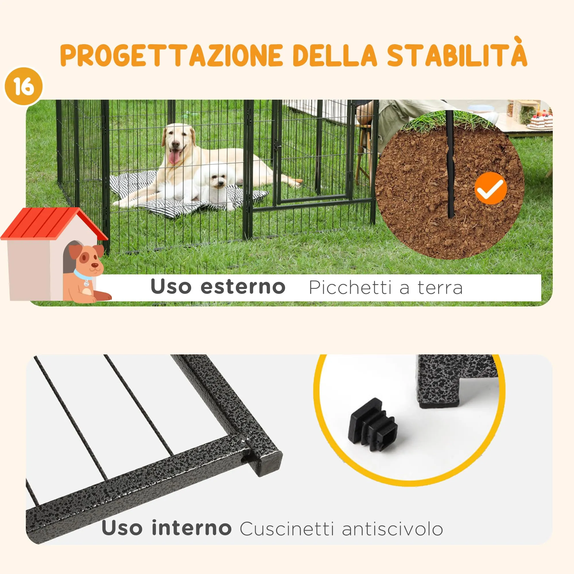PawHut Recinto per Cani Piccola Taglia 16 Pannelli 80x60cm Grigio - immagine 6