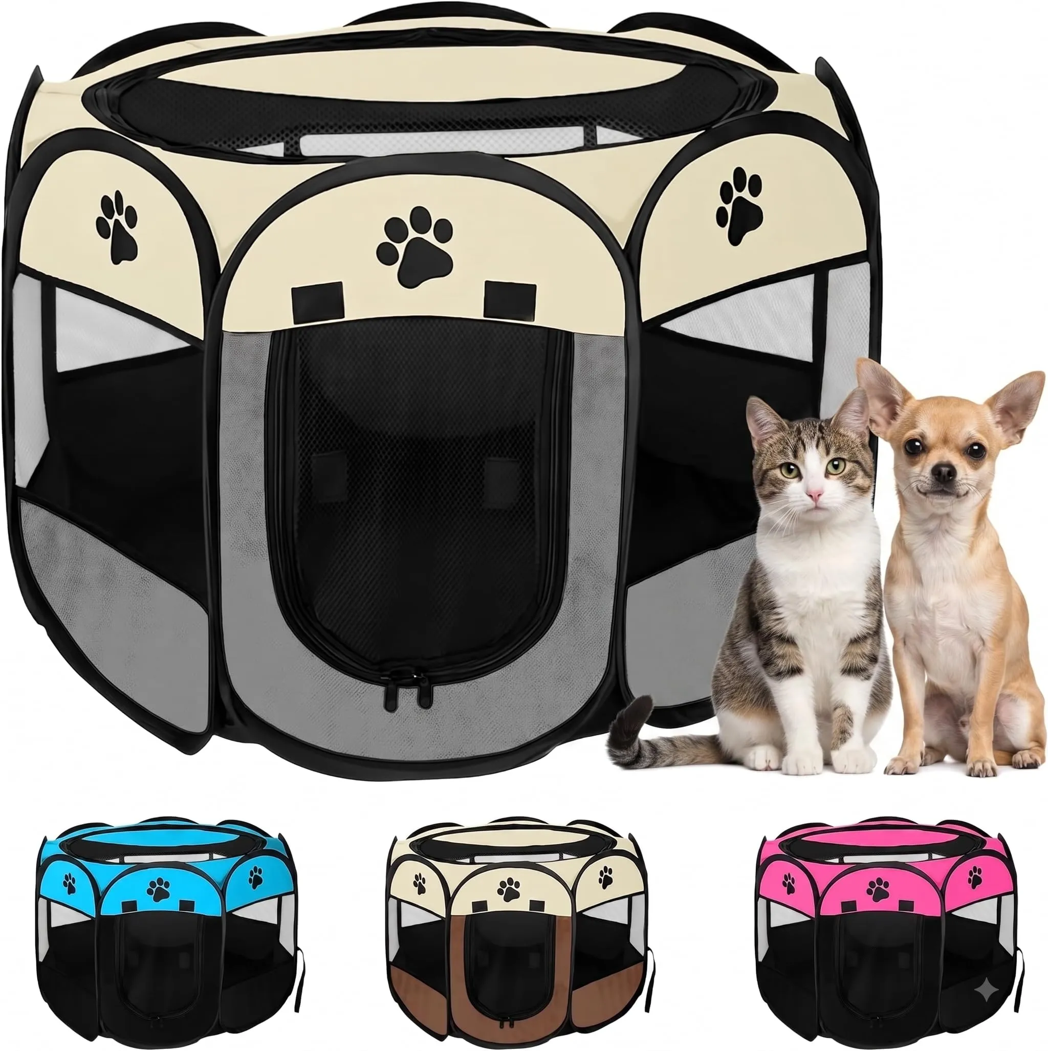 JUPPLIES Recinto Pieghevole per Cani e Gatti in Tessuto Oxford Impermeabile, Grigio, 73x73x43cm - immagine 1