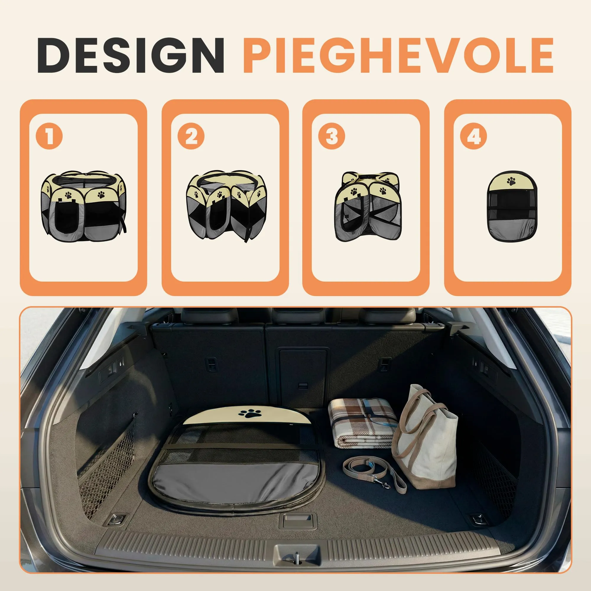 JUPPLIES Recinto Pieghevole per Cani e Gatti in Tessuto Oxford Impermeabile, Grigio, 73x73x43cm - immagine 4