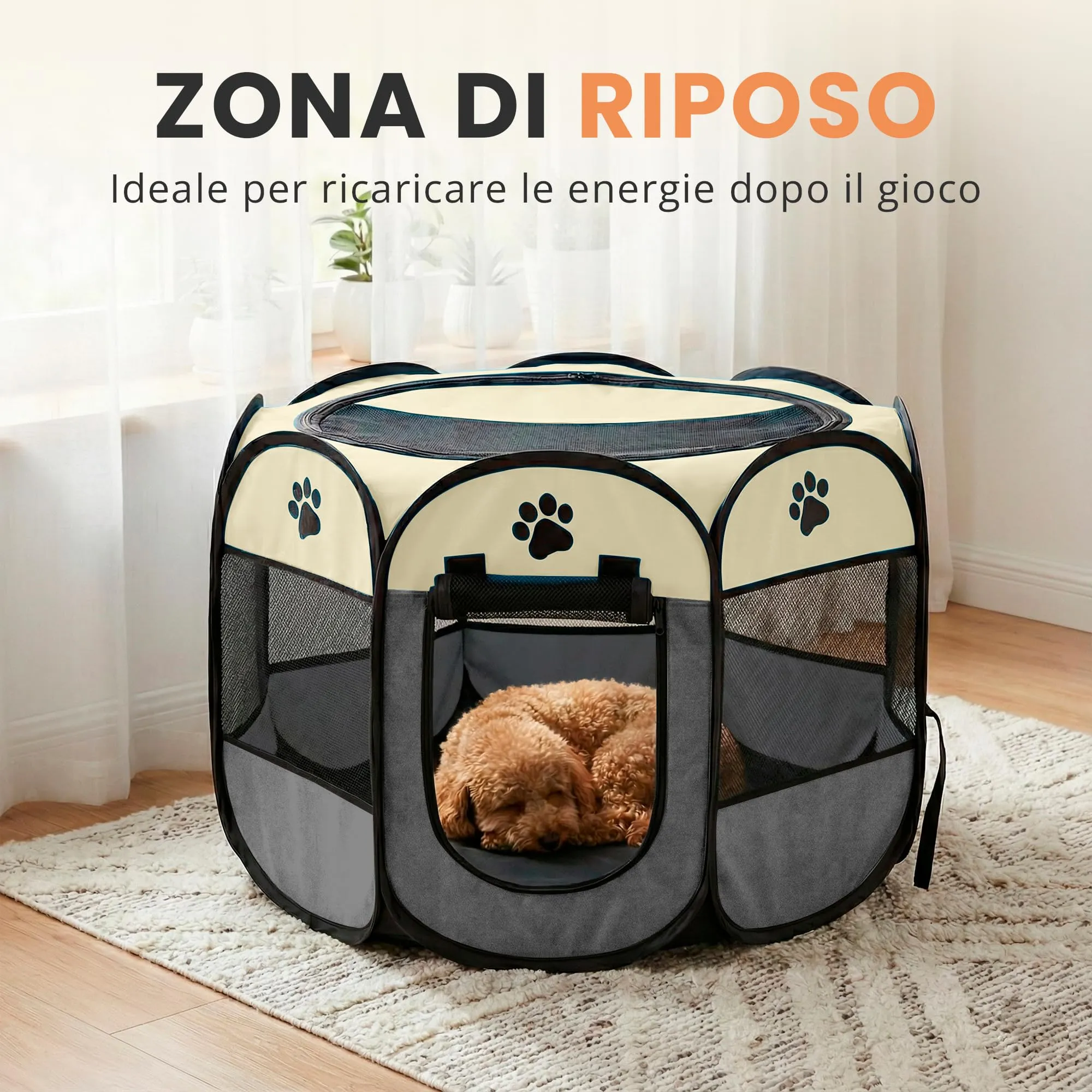 JUPPLIES Recinto Pieghevole per Cani e Gatti in Tessuto Oxford Impermeabile, Grigio, 73x73x43cm - immagine 6