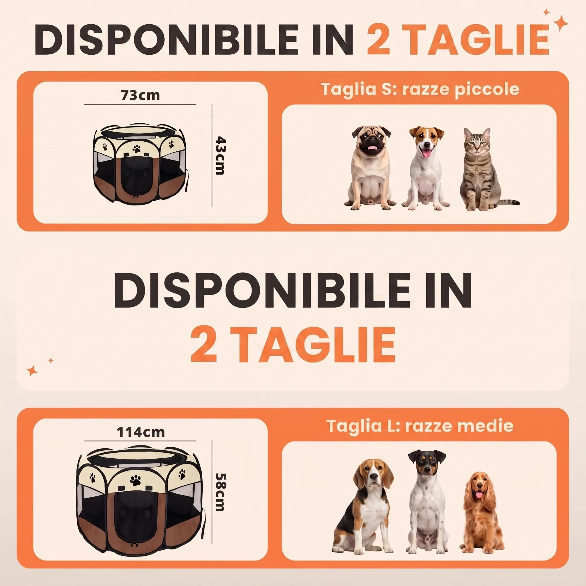 JUPPLIES Recinto Pieghevole per Cani e Gatti in Tessuto Oxford Impermeabile, Marrone, 73x73x43cm - immagine 2