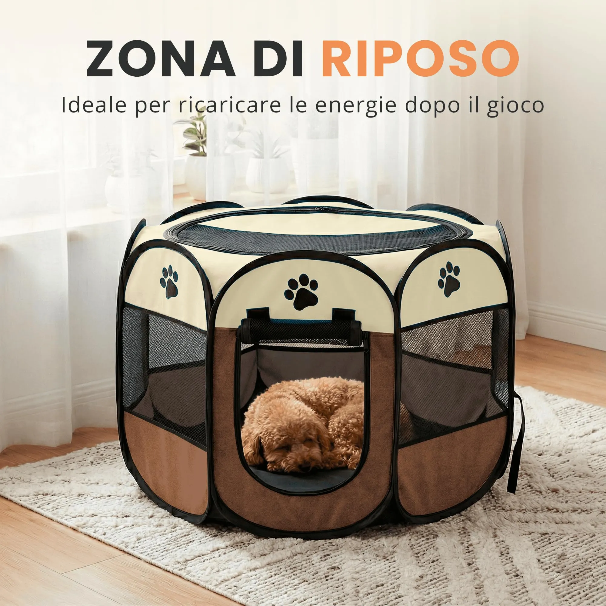 JUPPLIES Recinto Pieghevole per Cani e Gatti in Tessuto Oxford Impermeabile, Marrone, 73x73x43cm - immagine 6