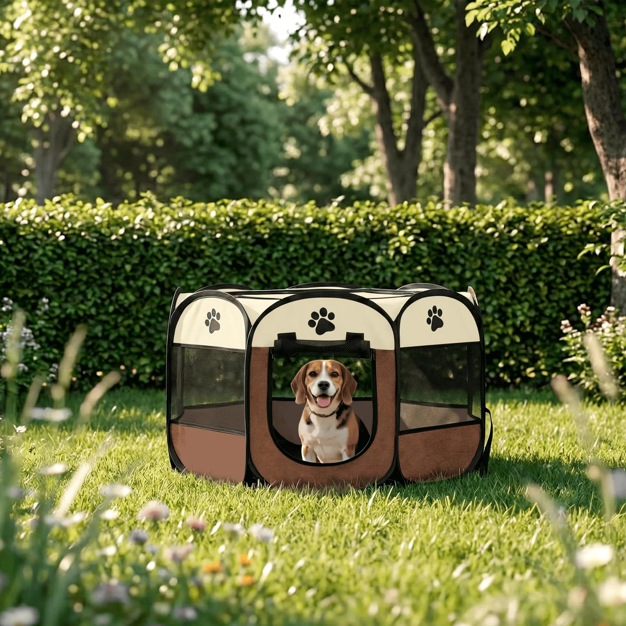JUPPLIES Recinto Pieghevole per Cani e Gatti in Tessuto Oxford Impermeabile, Marrone, 73x73x43cm - immagine 7