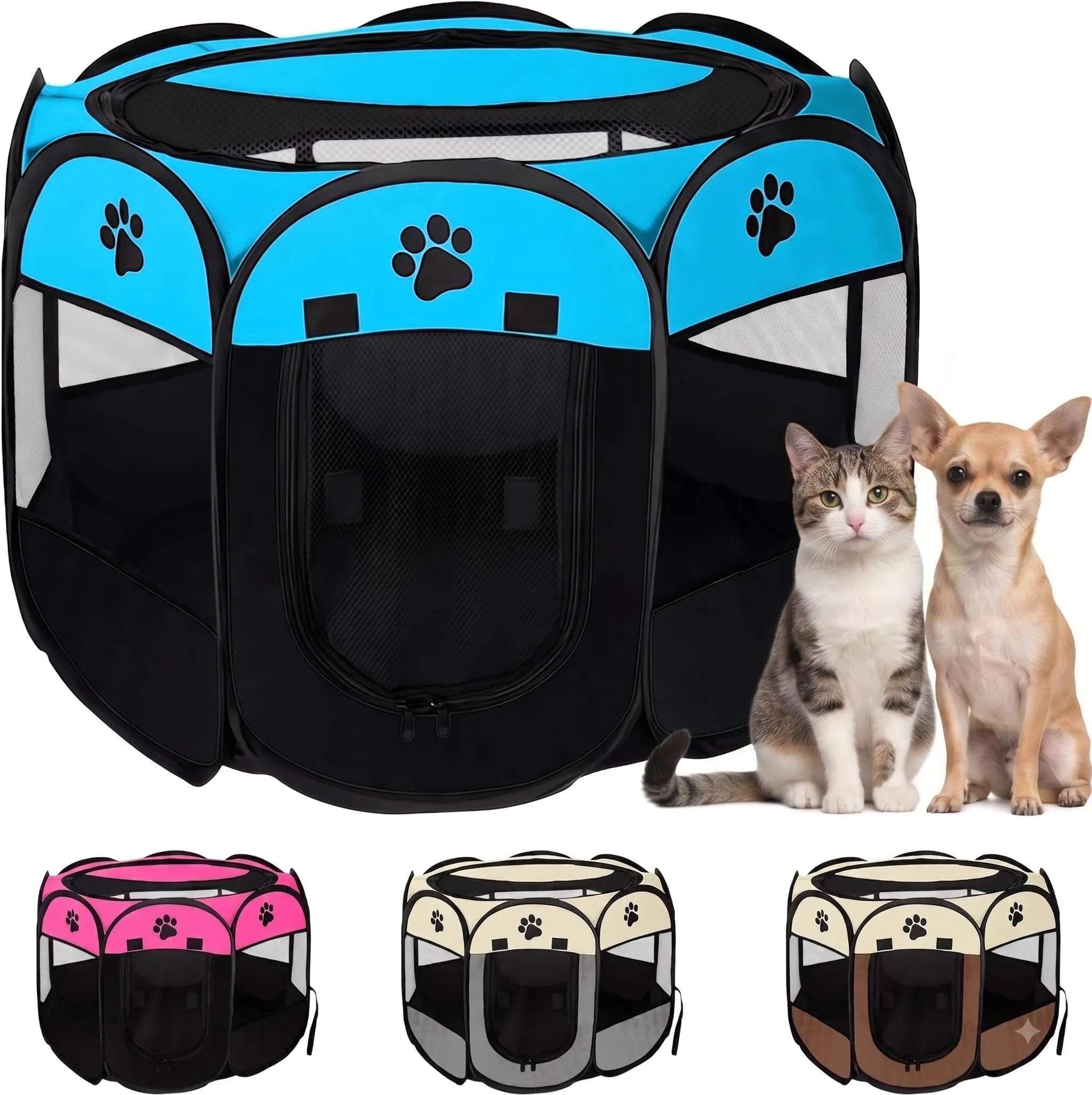 JUPPLIES Recinto Pieghevole per Cani e Gatti, 73x73x43cm, Tessuto Oxford Impermeabile e Traspirante, Blu - immagine 1