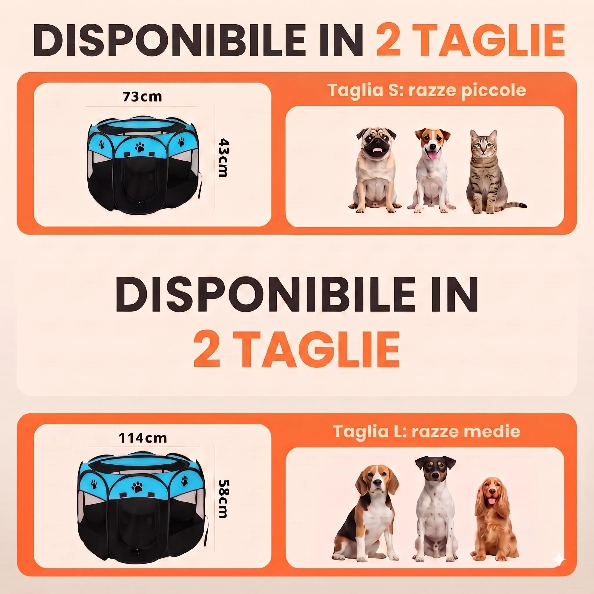 JUPPLIES Recinto Pieghevole per Cani e Gatti, 73x73x43cm, Tessuto Oxford Impermeabile e Traspirante, Blu - immagine 2
