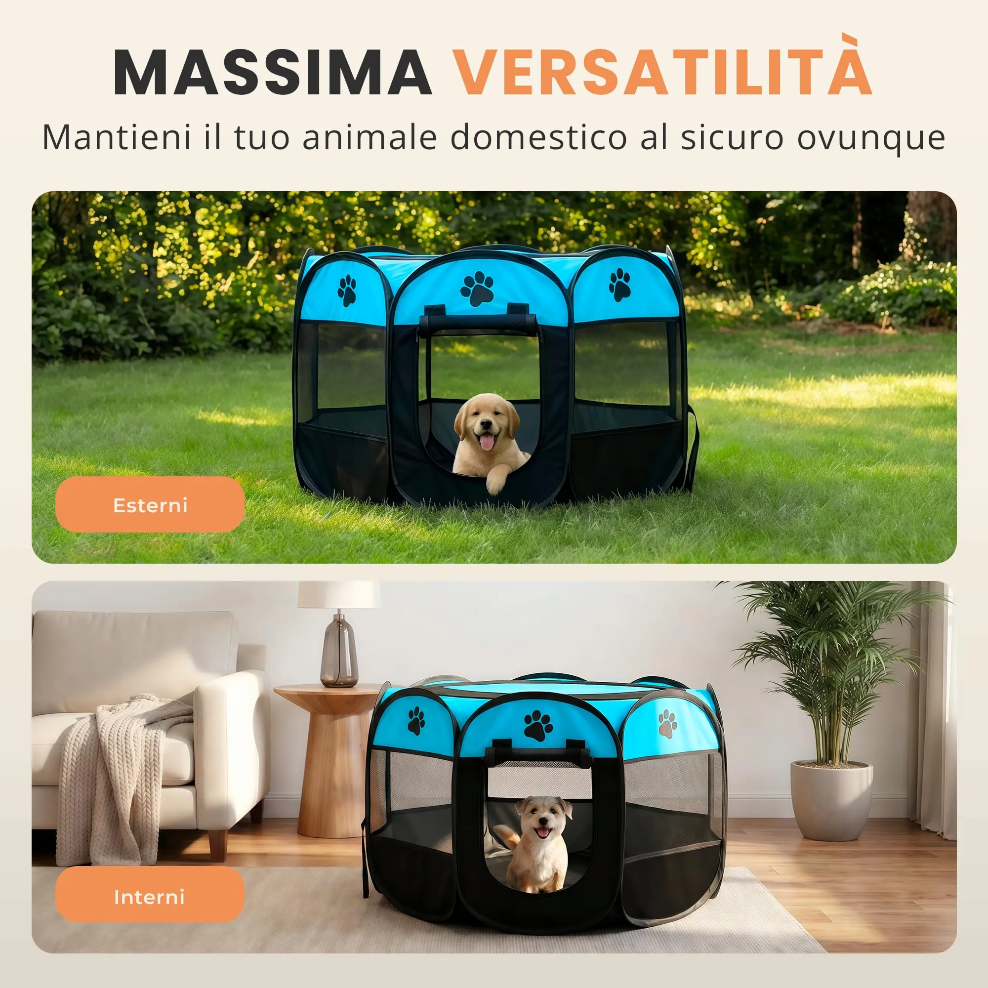 JUPPLIES Recinto Pieghevole per Cani e Gatti, 73x73x43cm, Tessuto Oxford Impermeabile e Traspirante, Blu - immagine 3