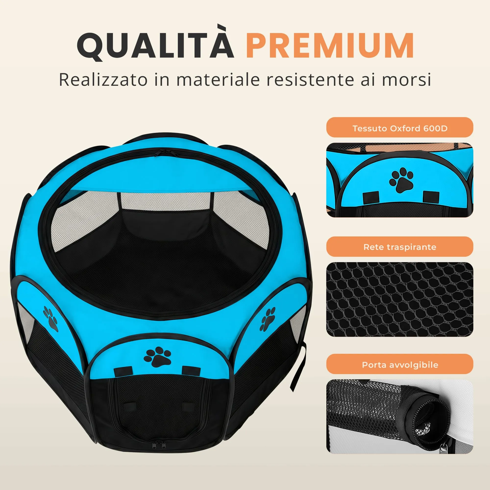 JUPPLIES Recinto Pieghevole per Cani e Gatti, 73x73x43cm, Tessuto Oxford Impermeabile e Traspirante, Blu - immagine 5