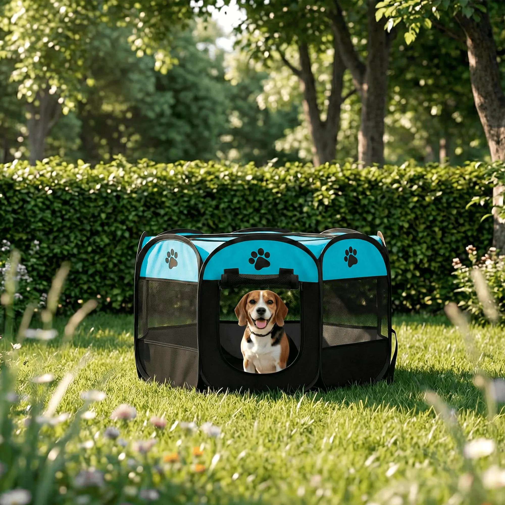 JUPPLIES Recinto Pieghevole per Cani e Gatti, 73x73x43cm, Tessuto Oxford Impermeabile e Traspirante, Blu - immagine 7