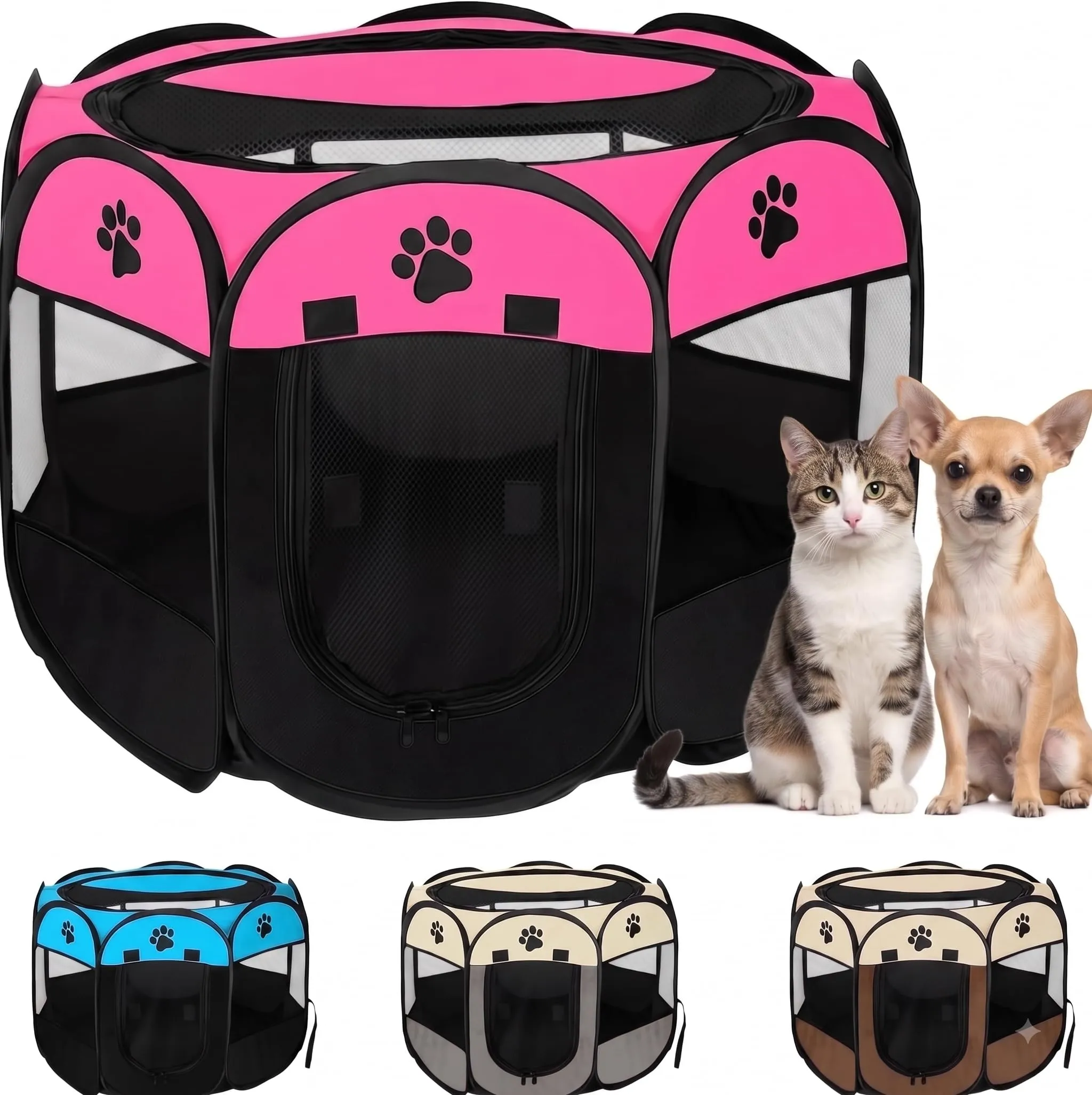 JUPPLIES Recinto Pieghevole per Cani e Gatti in Tessuto Oxford Impermeabile, Rosa, 73x73x43cm - immagine 1