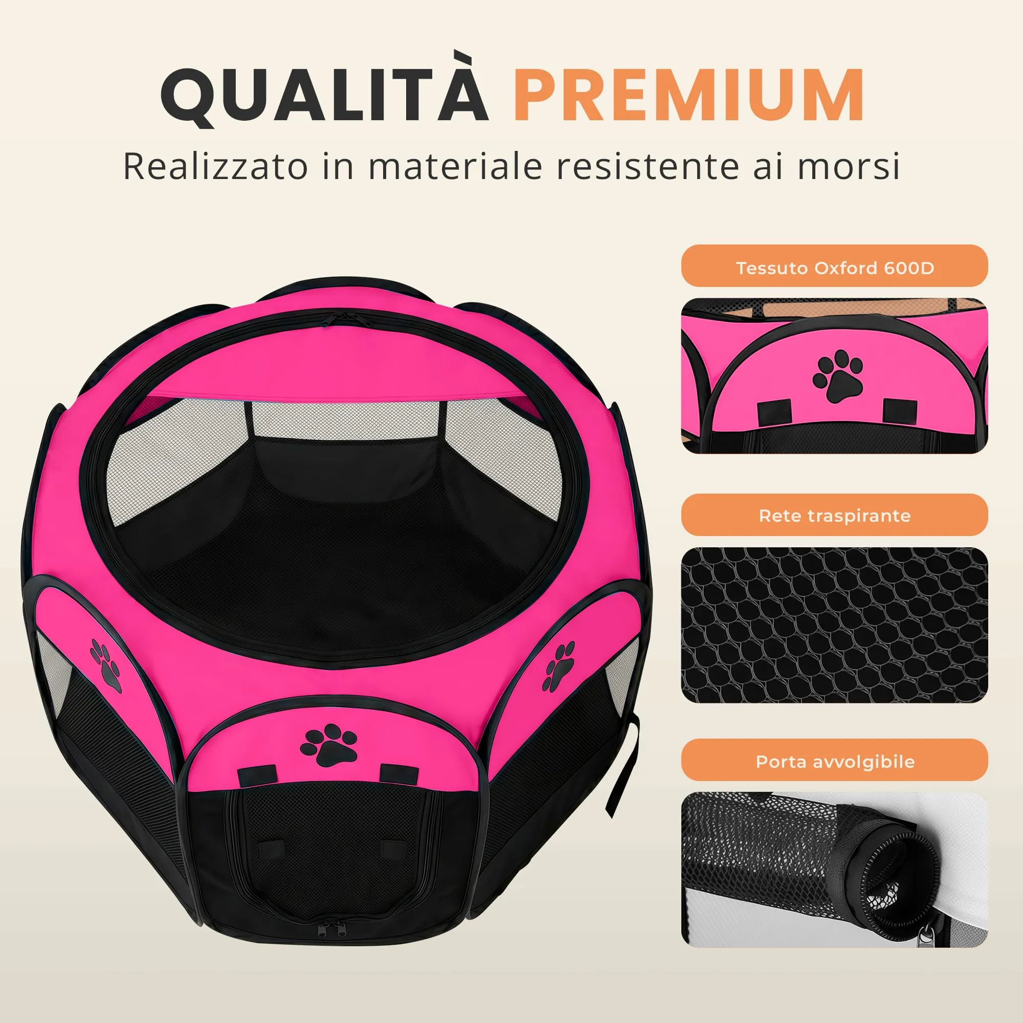 JUPPLIES Recinto Pieghevole per Cani e Gatti in Tessuto Oxford Impermeabile, Rosa, 73x73x43cm - immagine 5