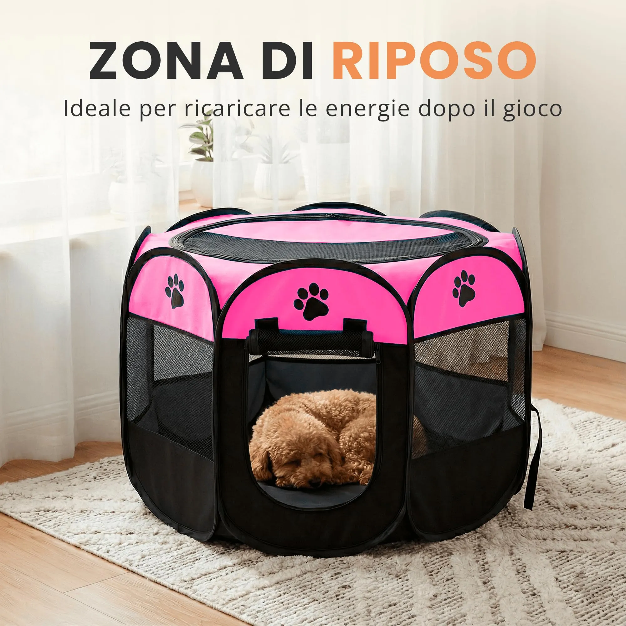 JUPPLIES Recinto Pieghevole per Cani e Gatti in Tessuto Oxford Impermeabile, Rosa, 73x73x43cm - immagine 6