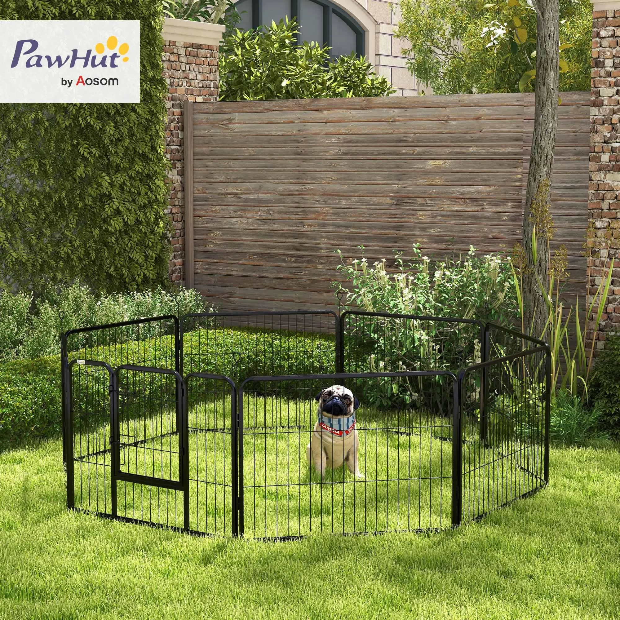 PawHut Recinto per Cani di Piccola Taglia, 8 Pannelli, 80x60 cm, Grigio - immagine 2