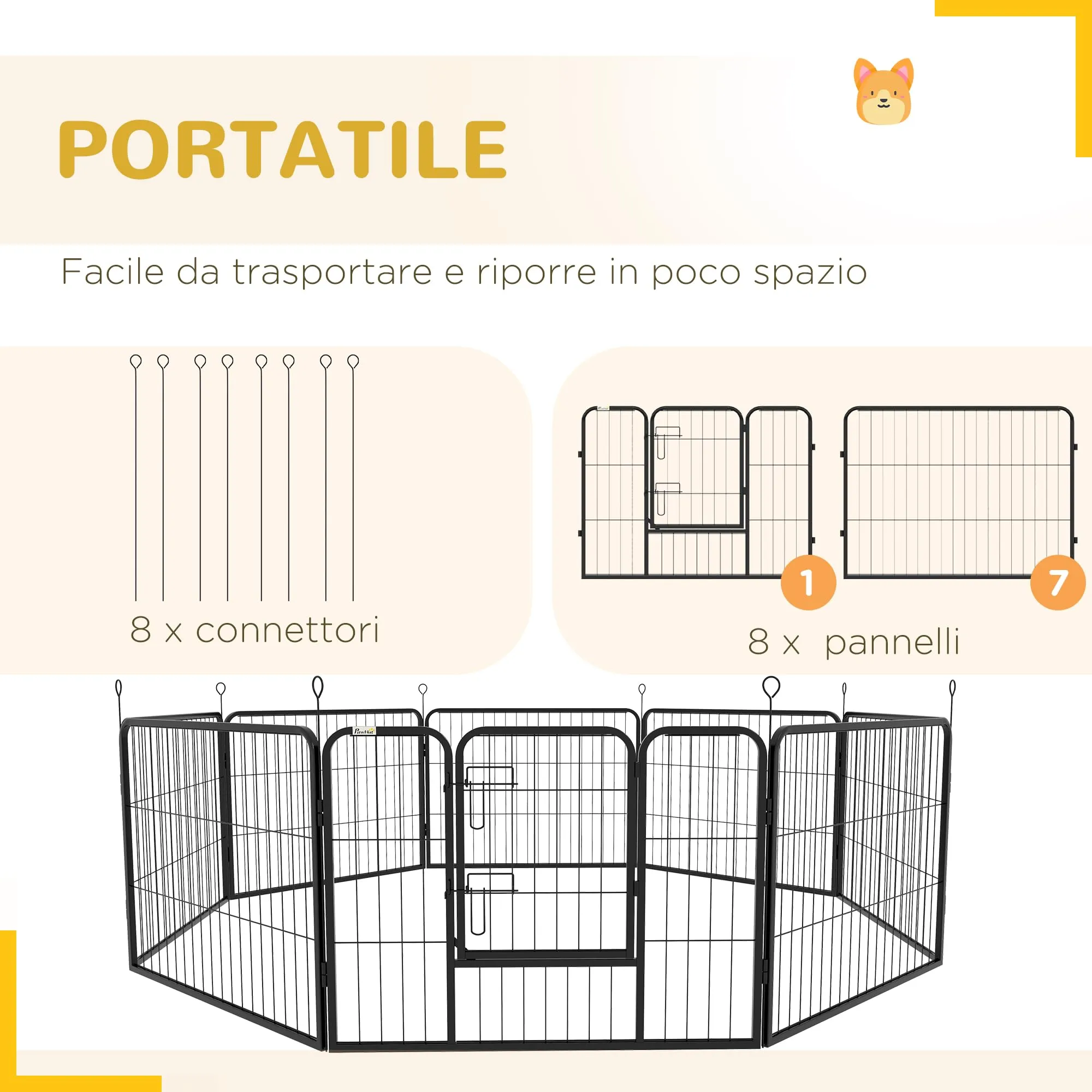PawHut Recinto per Cani di Piccola Taglia, 8 Pannelli, 80x60 cm, Grigio - immagine 5
