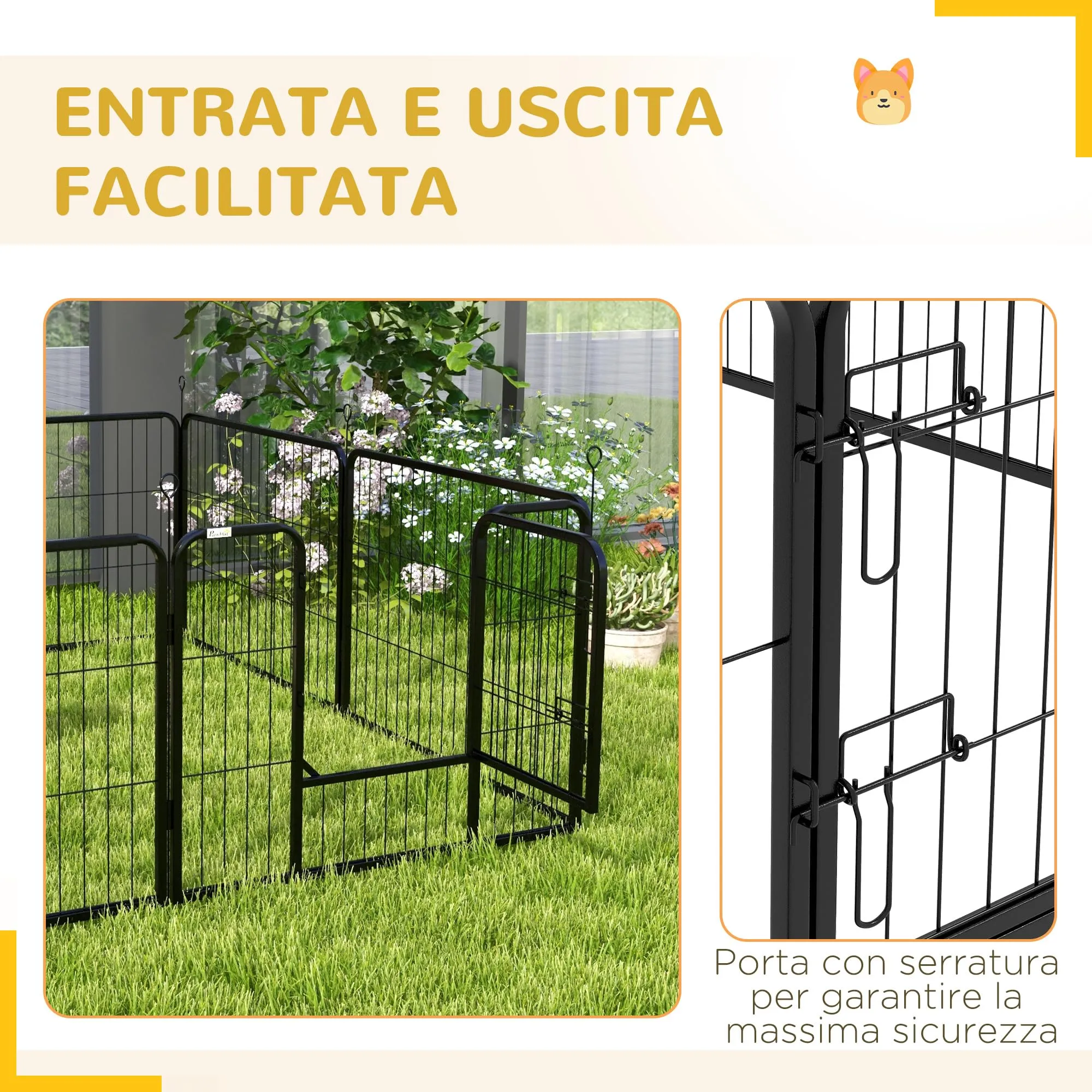 PawHut Recinto per Cani di Piccola Taglia, 8 Pannelli, 80x60 cm, Grigio - immagine 7