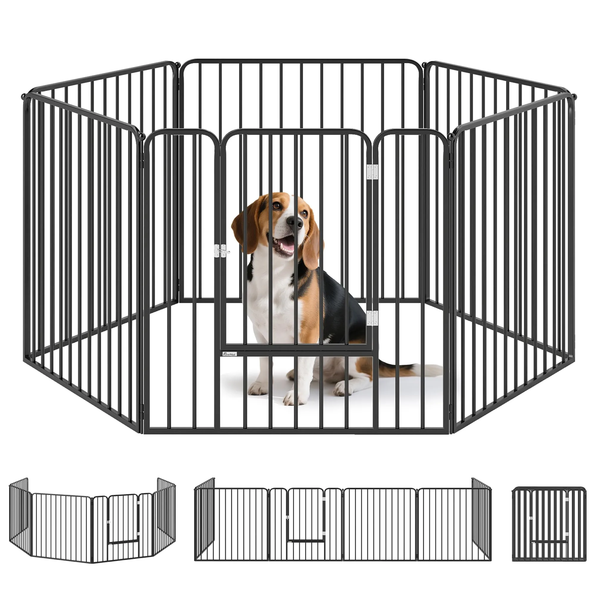 PawHut Box per Cani in Acciaio, 6 Pannelli Modulabili, 164x83x80 cm, Nero - immagine 1