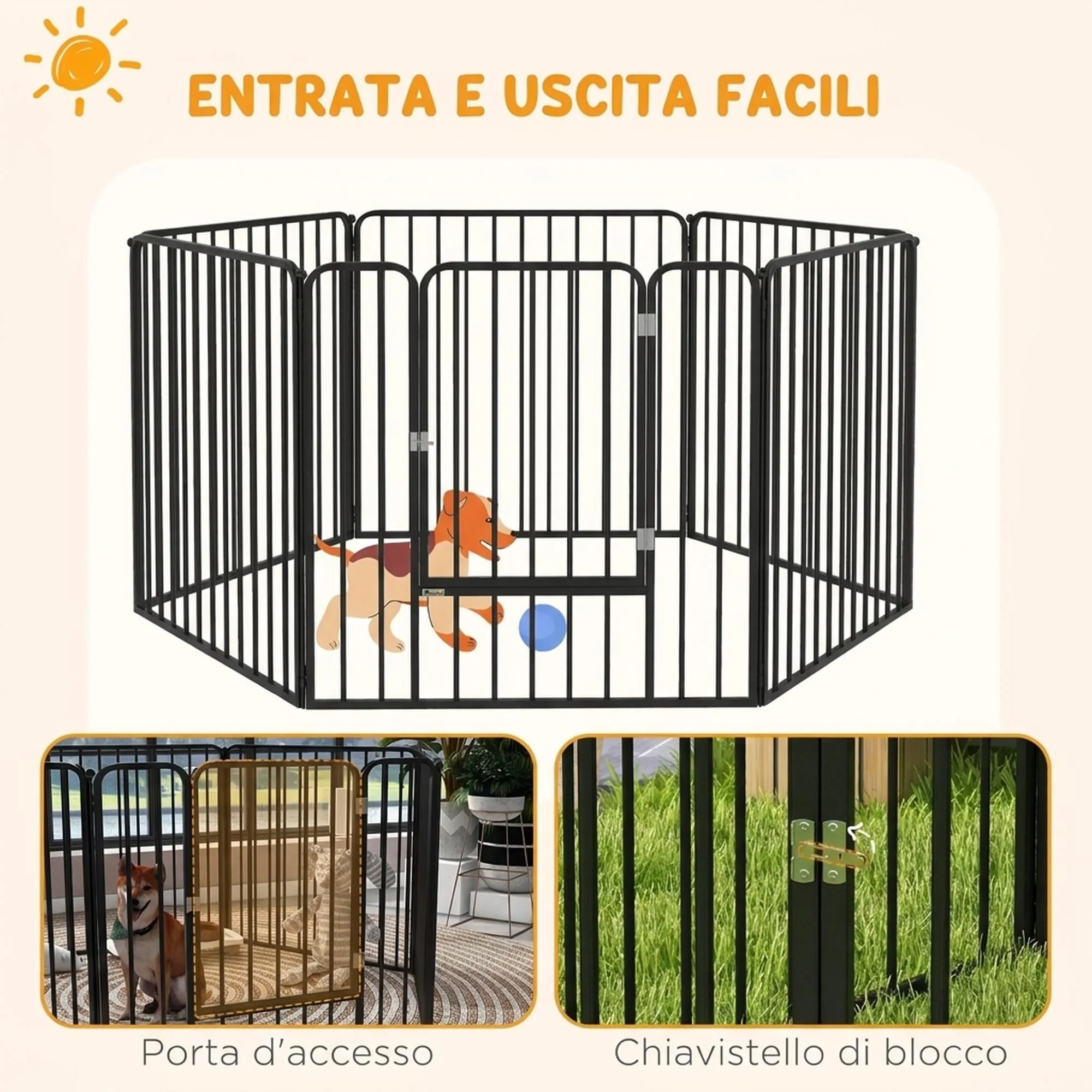 PawHut Box per Cani in Acciaio, 6 Pannelli Modulabili, 164x83x80 cm, Nero - immagine 6