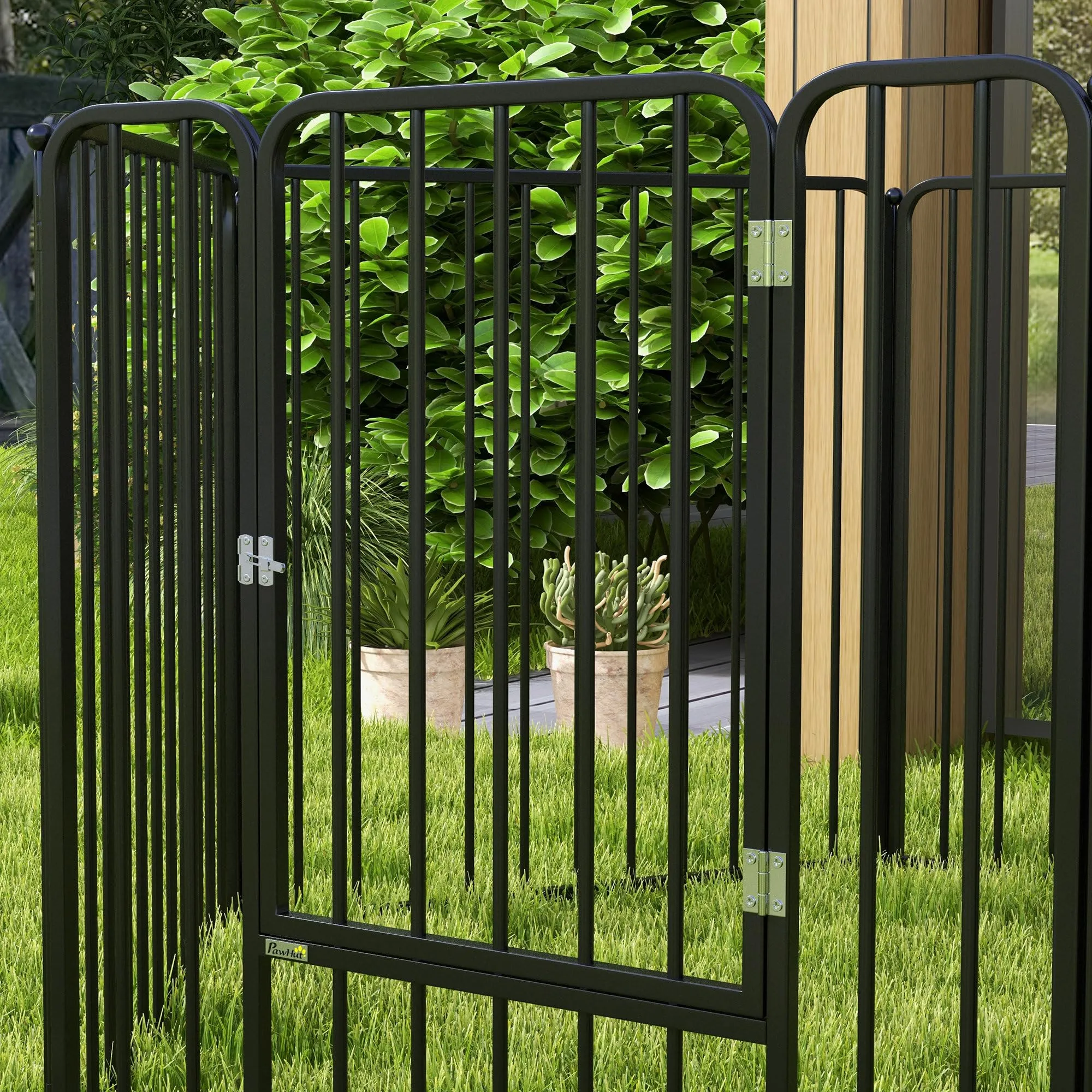 PawHut Box per Cani in Acciaio, 6 Pannelli Modulabili, 164x83x80 cm, Nero - immagine 9