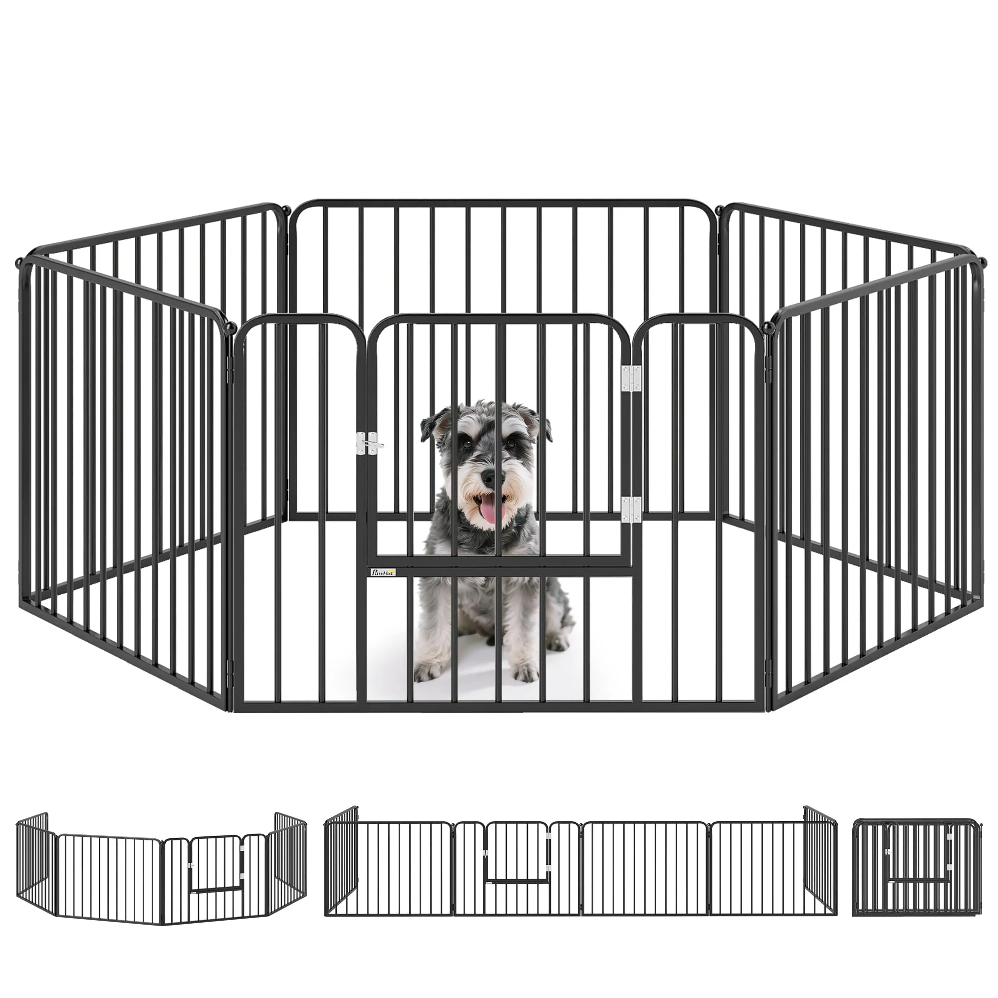 PawHut Box per Cani in Acciaio, 6 Pannelli Modulabili, 164x83x60 cm, Nero - immagine 1