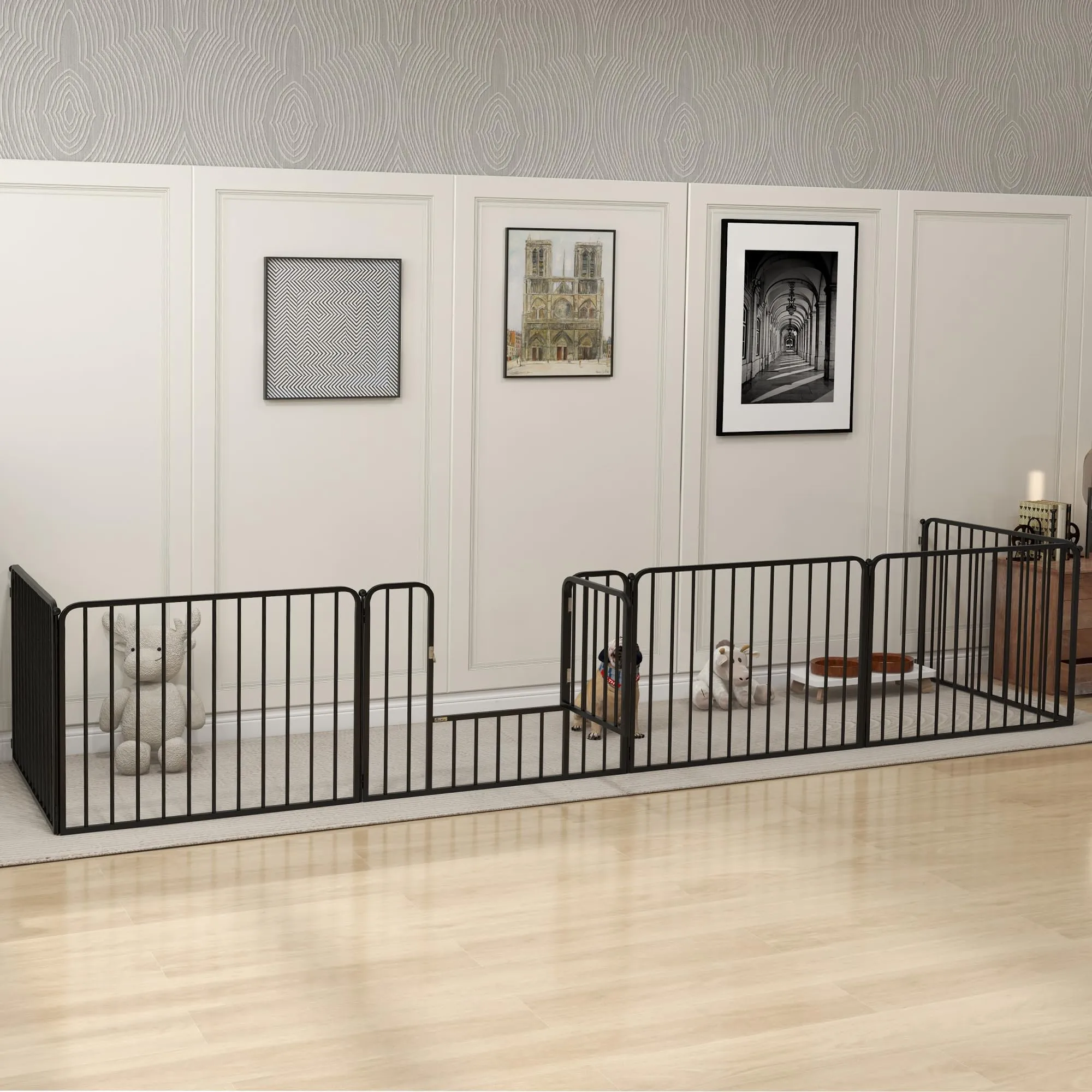 PawHut Box per Cani in Acciaio, 6 Pannelli Modulabili, 164x83x60 cm, Nero - immagine 2