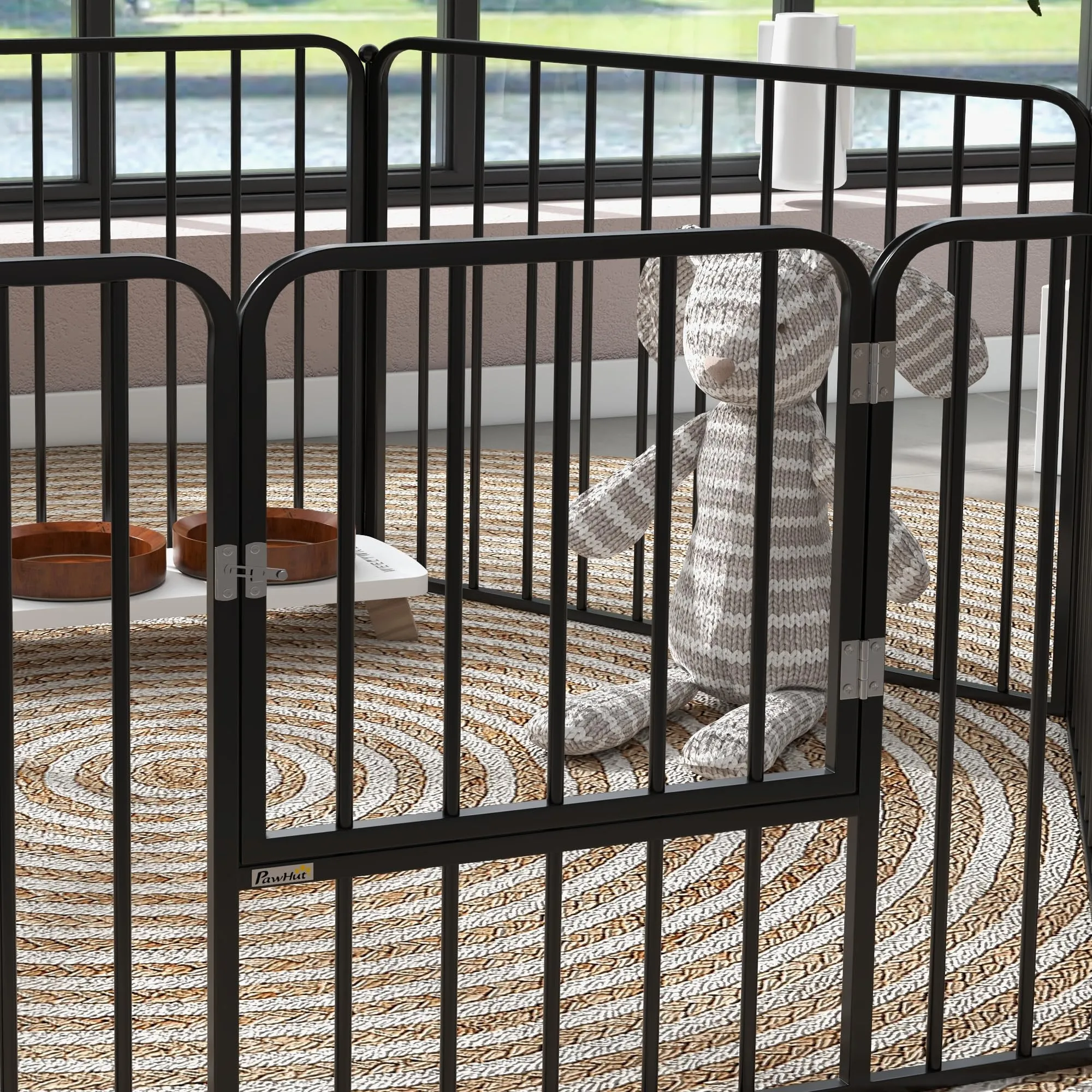 PawHut Box per Cani in Acciaio, 6 Pannelli Modulabili, 164x83x60 cm, Nero - immagine 8