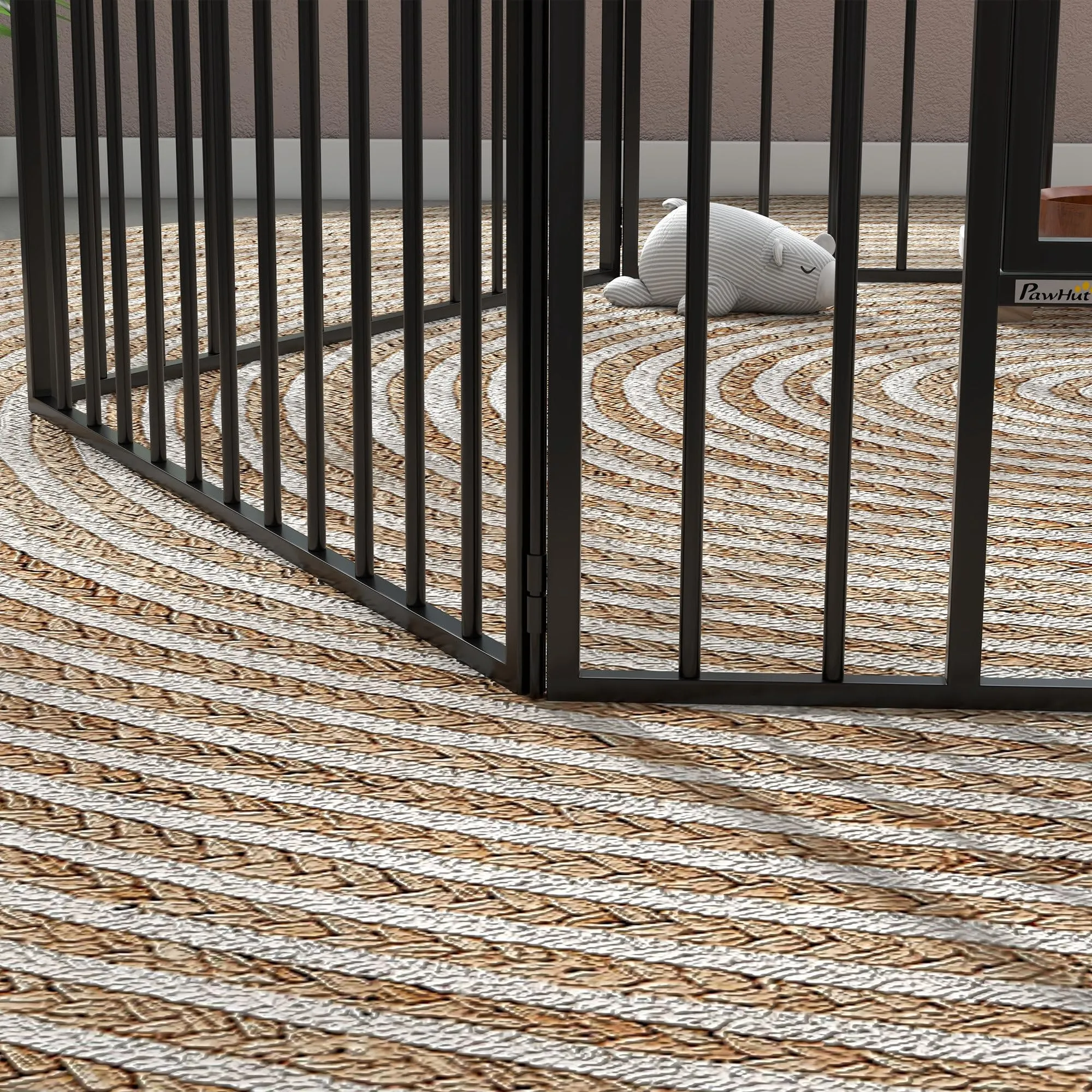PawHut Box per Cani in Acciaio, 6 Pannelli Modulabili, 164x83x60 cm, Nero - immagine 9