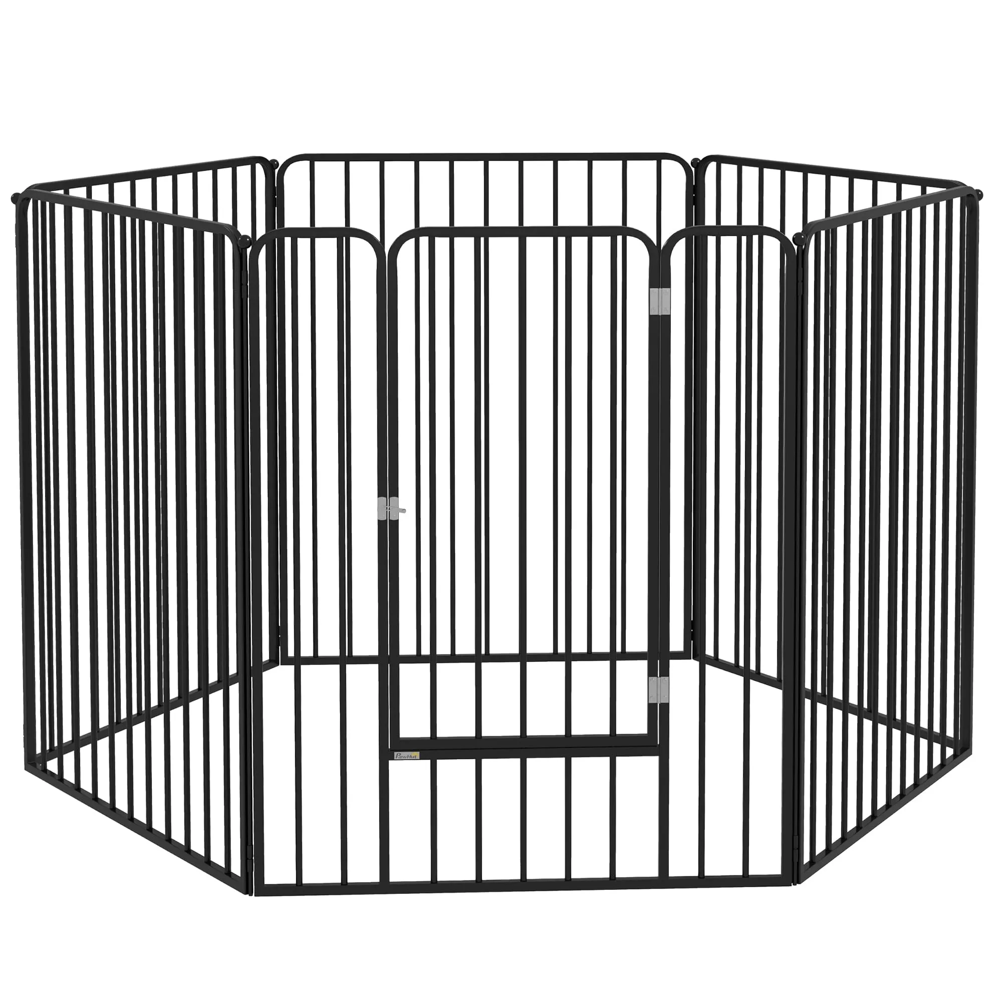 PawHut Box per Cani in Acciaio, 6 Pannelli Modulabili, 164x83x100 cm, Nero - immagine 1
