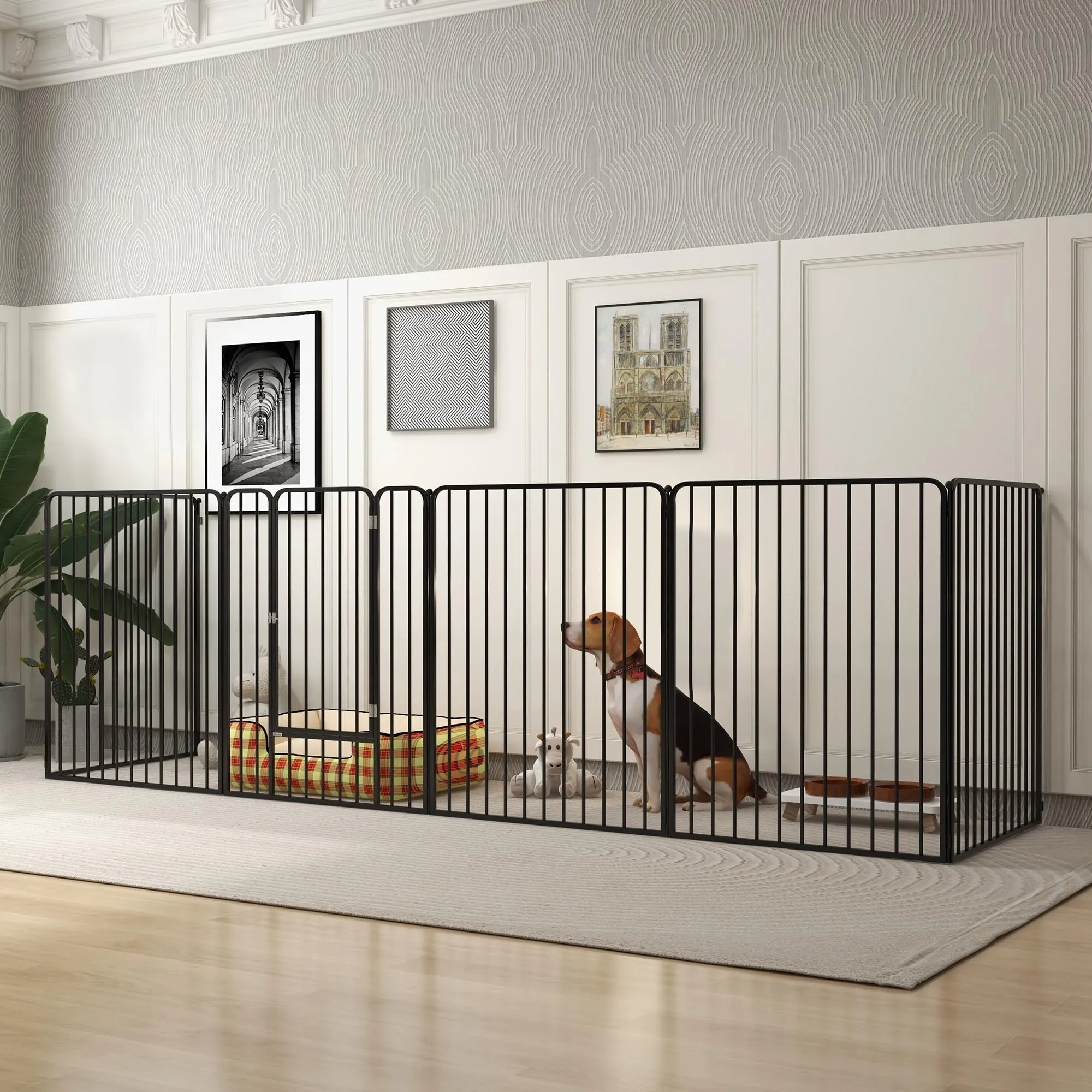 PawHut Box per Cani in Acciaio, 6 Pannelli Modulabili, 164x83x100 cm, Nero - immagine 2