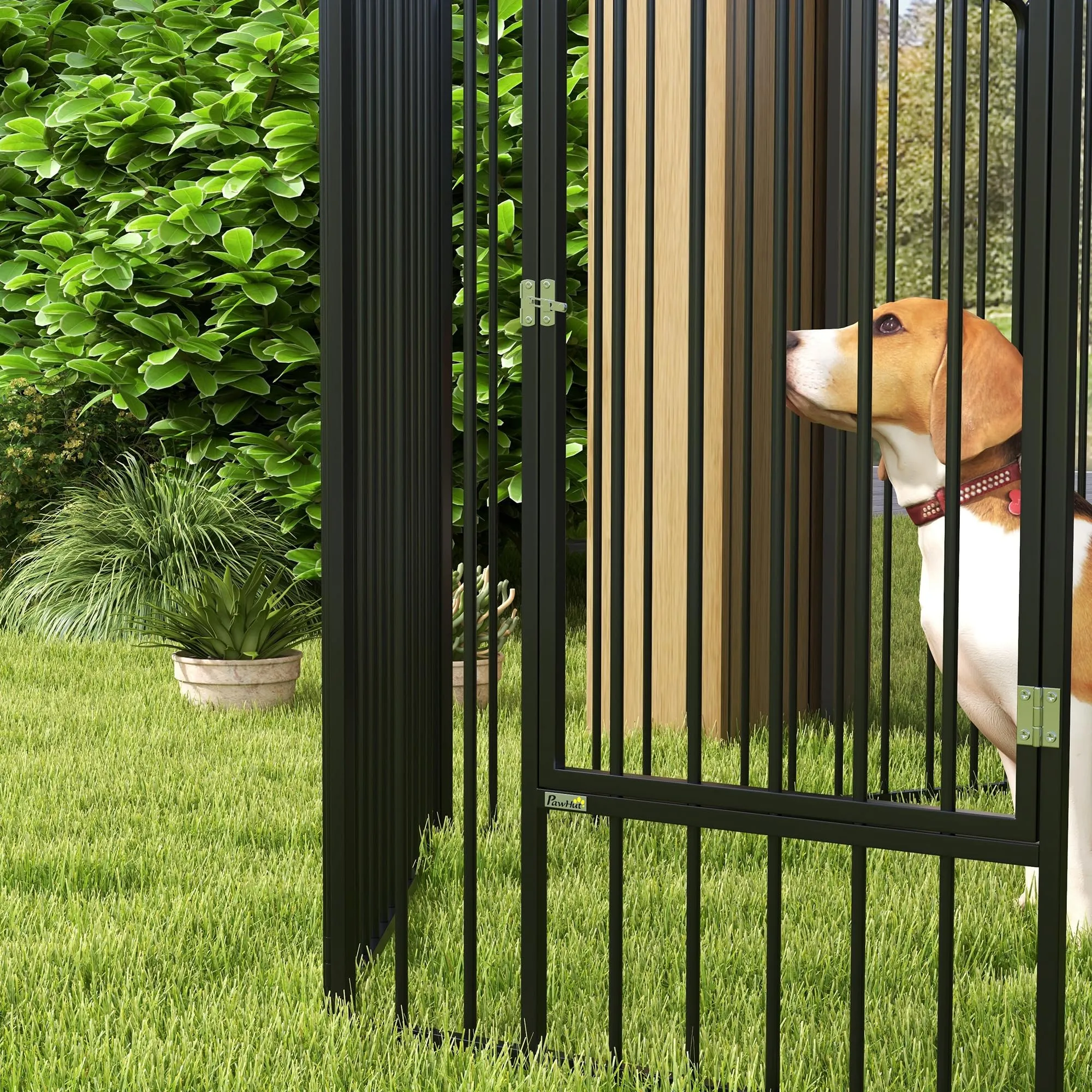 PawHut Box per Cani in Acciaio, 6 Pannelli Modulabili, 164x83x100 cm, Nero - immagine 9