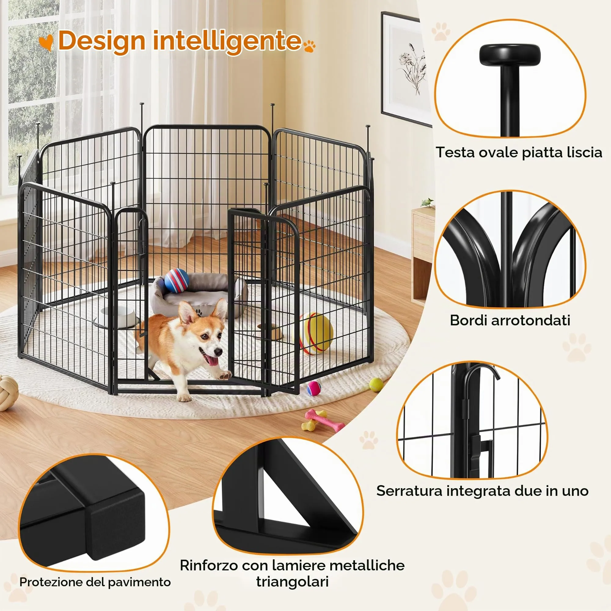 Yaheetech Recinto per Cani da Interno e Esterno, 16 Pezzi, 65 x 80 cm, Nero - immagine 7