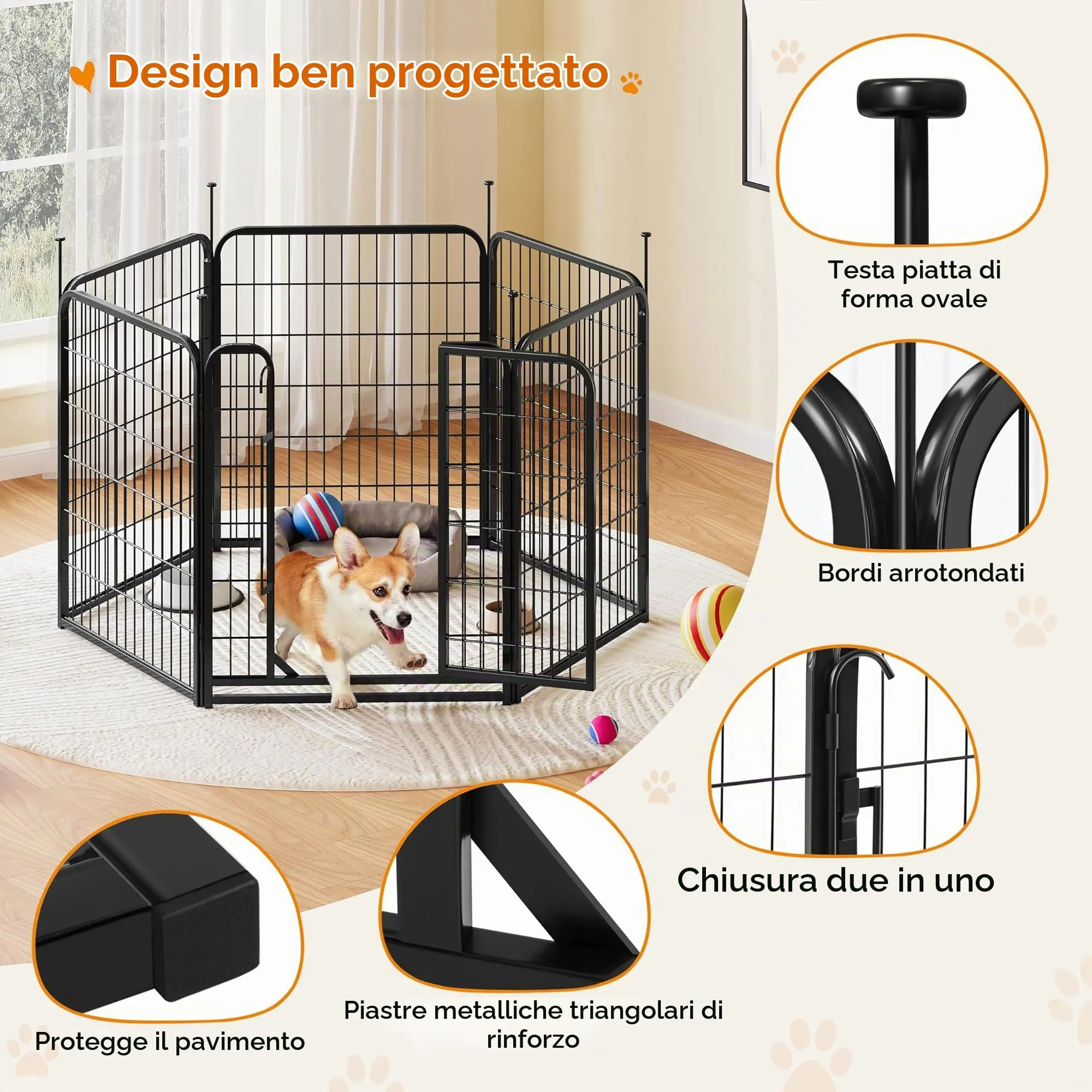 Yaheetech Recinto per Cani da Interno e Esterno, 12 Pezzi, 65 x 80 cm, Nero - immagine 9