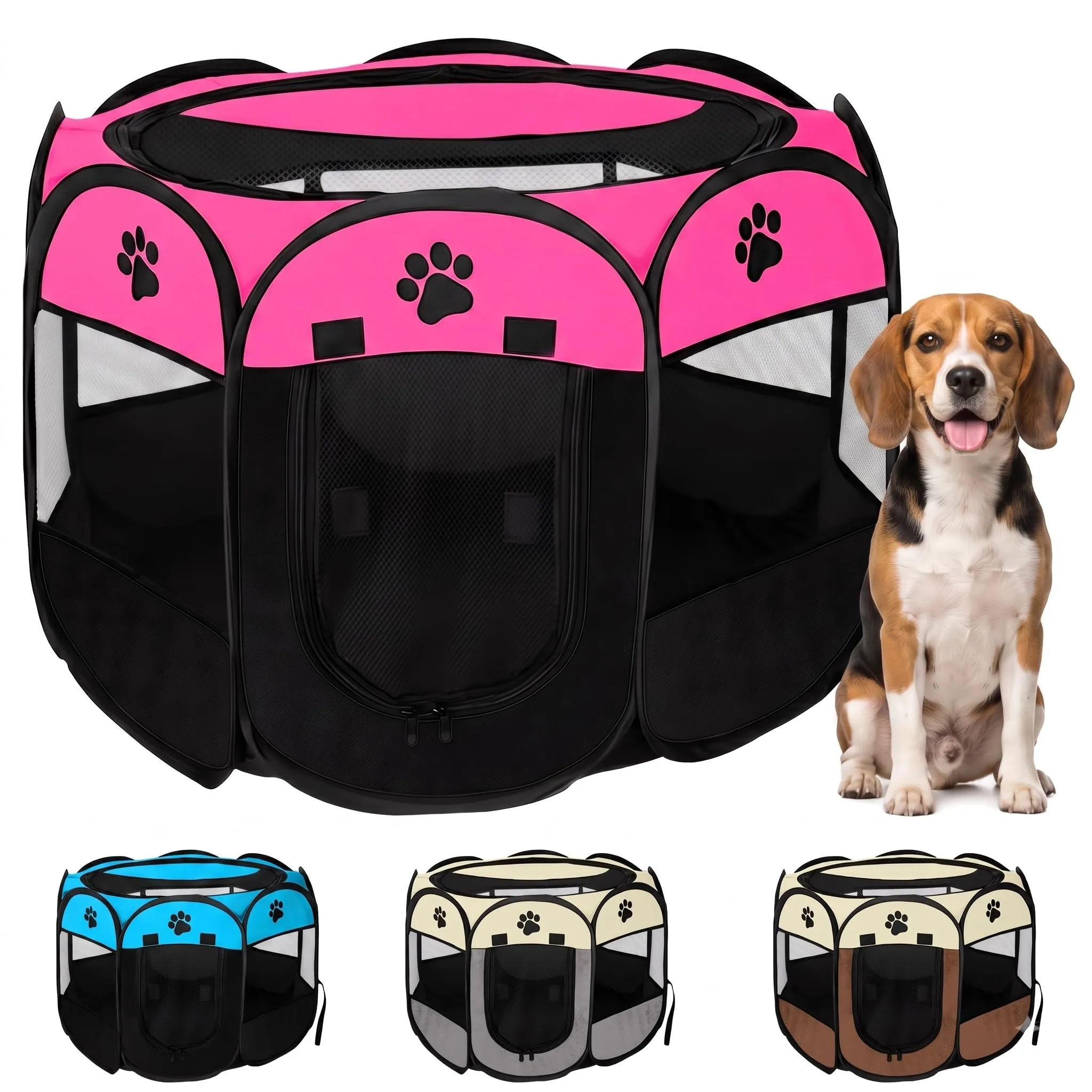 JUPPLIES Recinto Pieghevole per Cani e Gatti in Tessuto Oxford Impermeabile, Rosa, 114x114x58cm - immagine 1
