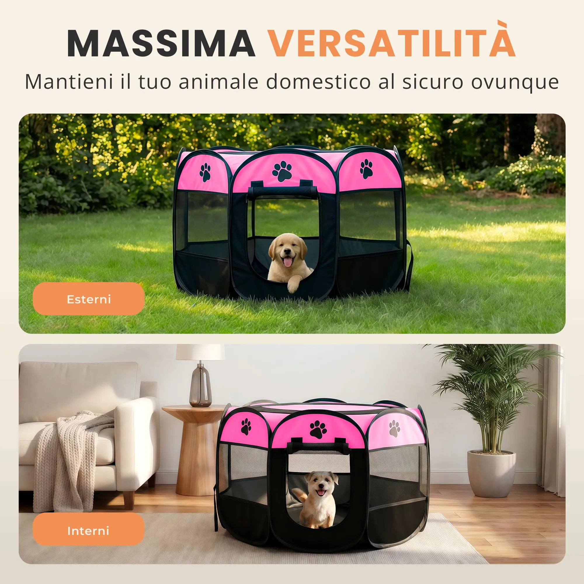 JUPPLIES Recinto Pieghevole per Cani e Gatti in Tessuto Oxford Impermeabile, Rosa, 114x114x58cm - immagine 3