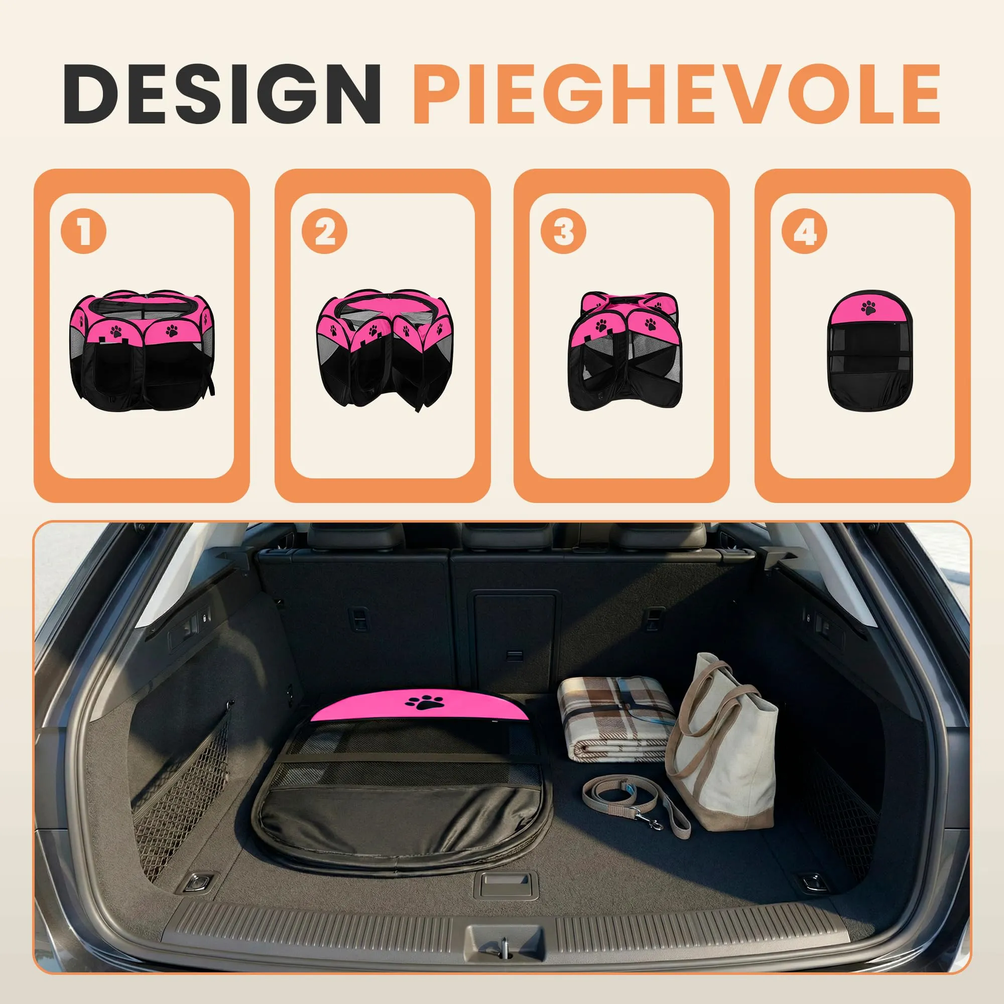 JUPPLIES Recinto Pieghevole per Cani e Gatti in Tessuto Oxford Impermeabile, Rosa, 114x114x58cm - immagine 4