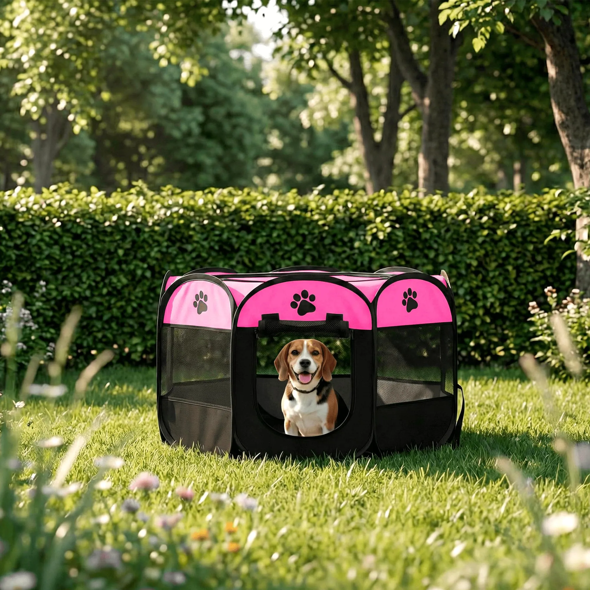 JUPPLIES Recinto Pieghevole per Cani e Gatti in Tessuto Oxford Impermeabile, Rosa, 114x114x58cm - immagine 7