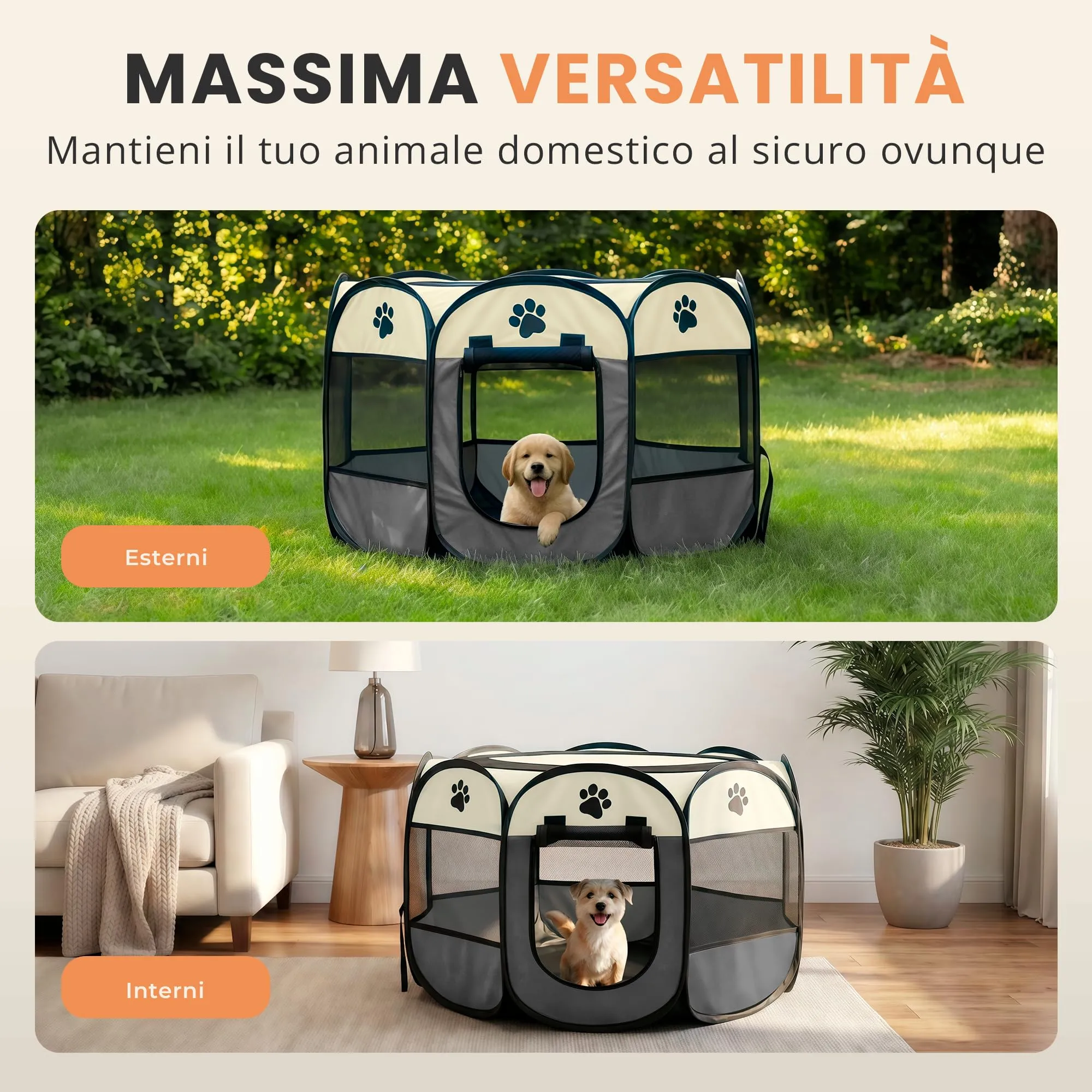 JUPPLIES Recinto Pieghevole per Cani e Gatti in Tessuto Oxford Impermeabile, Grigio, 114x114x58cm - immagine 3