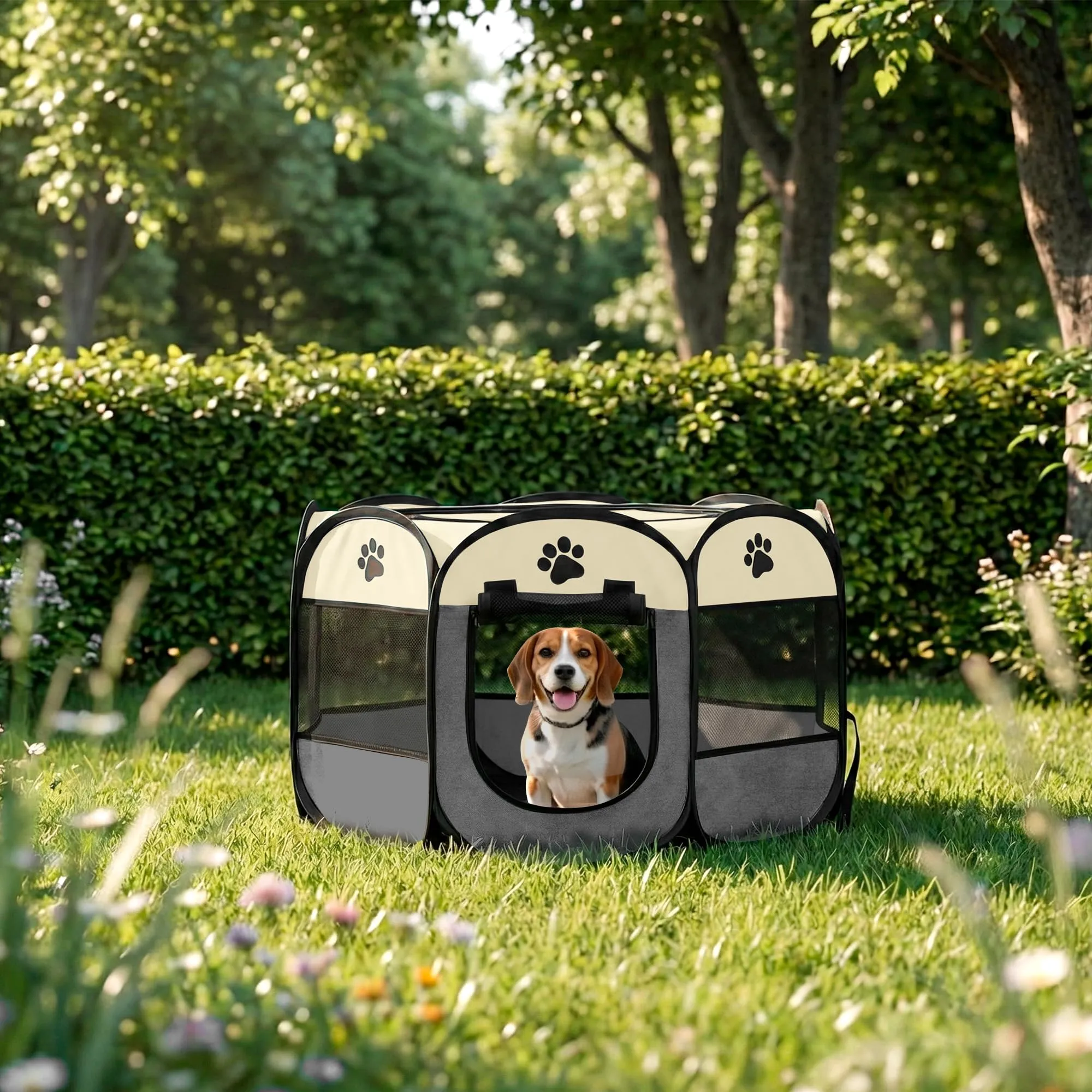 JUPPLIES Recinto Pieghevole per Cani e Gatti in Tessuto Oxford Impermeabile, Grigio, 114x114x58cm - immagine 7