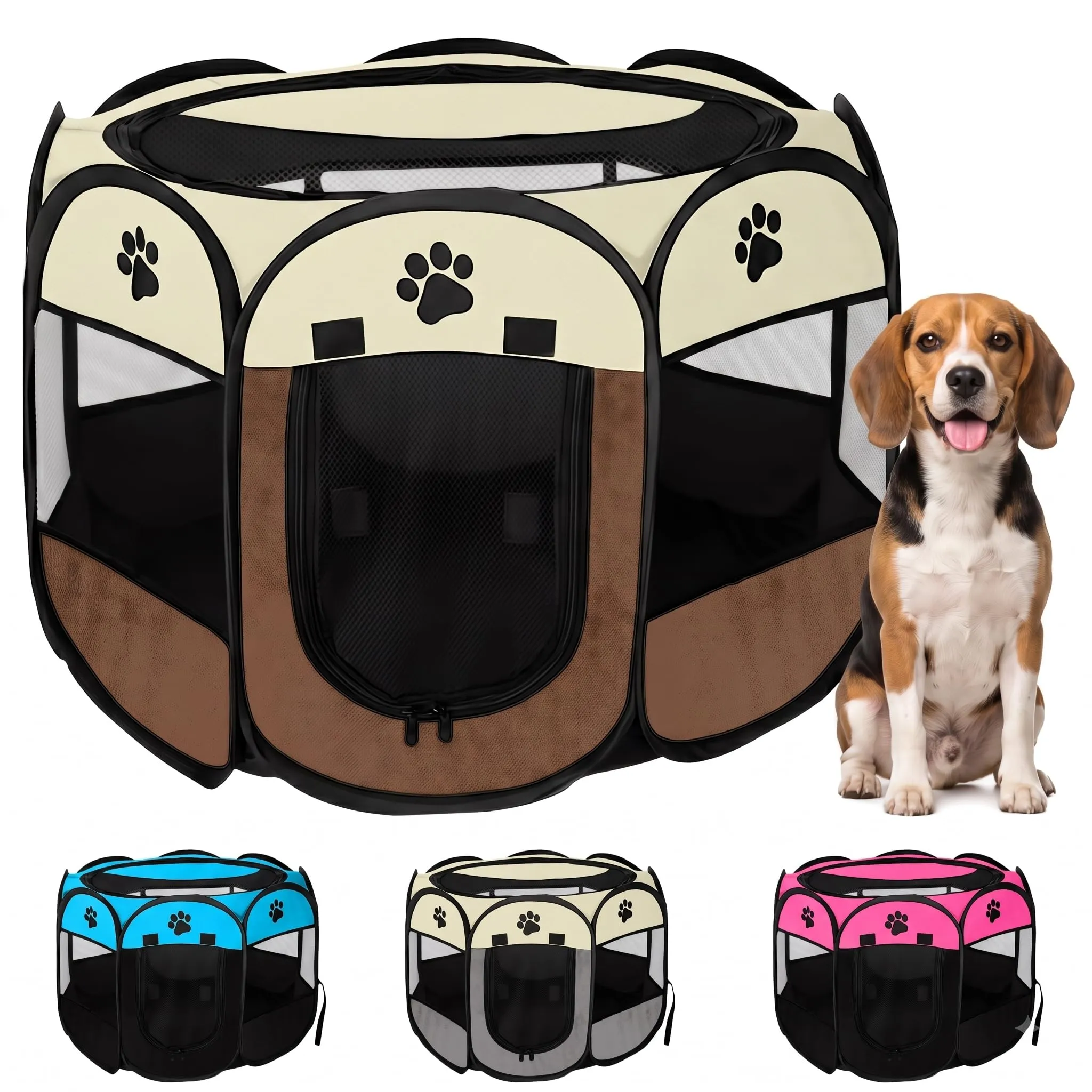 JUPPLIES Recinto Pieghevole per Cani e Gatti in Tessuto Oxford Impermeabile, Marrone, 114x114x58cm - immagine 1