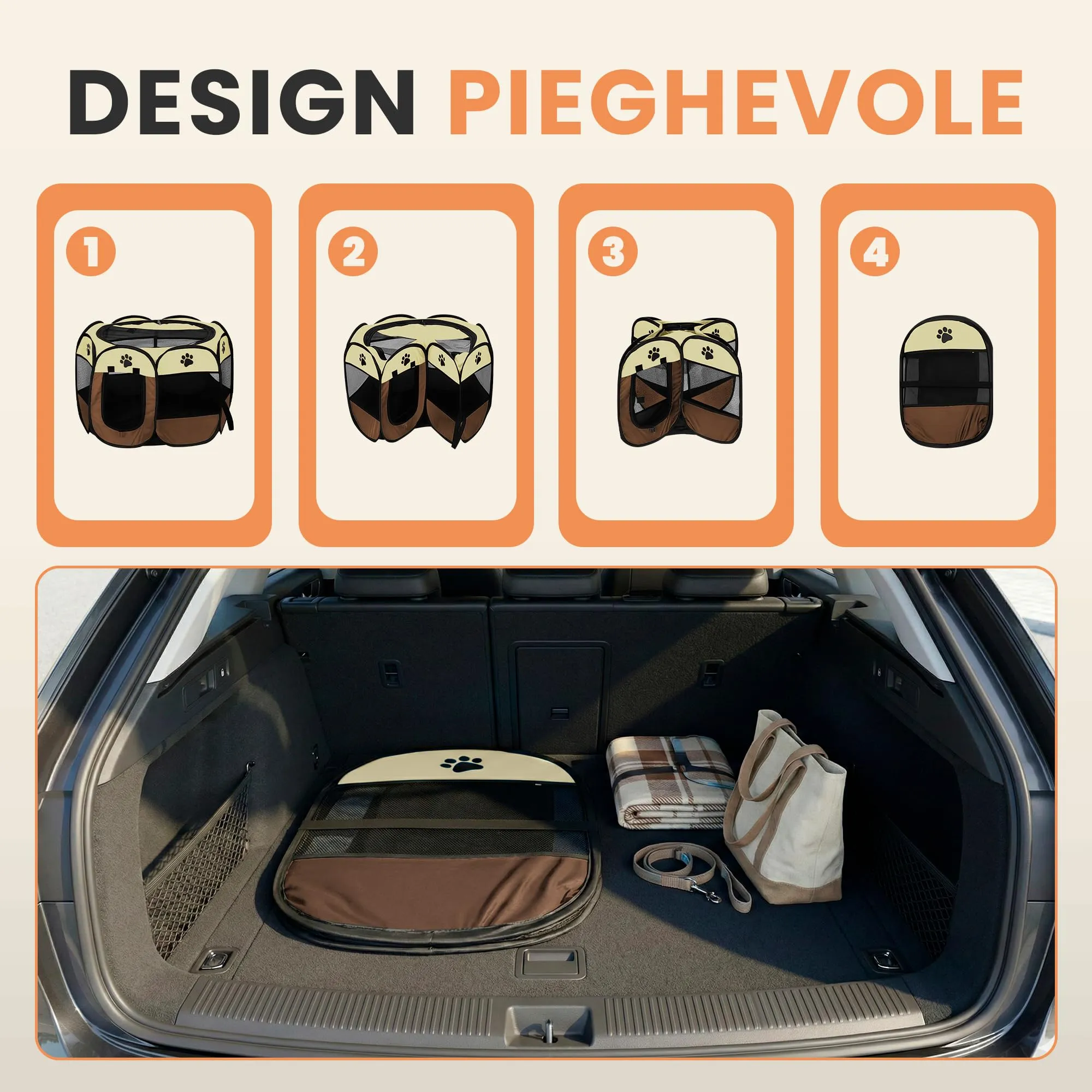 JUPPLIES Recinto Pieghevole per Cani e Gatti in Tessuto Oxford Impermeabile, Marrone, 114x114x58cm - immagine 4