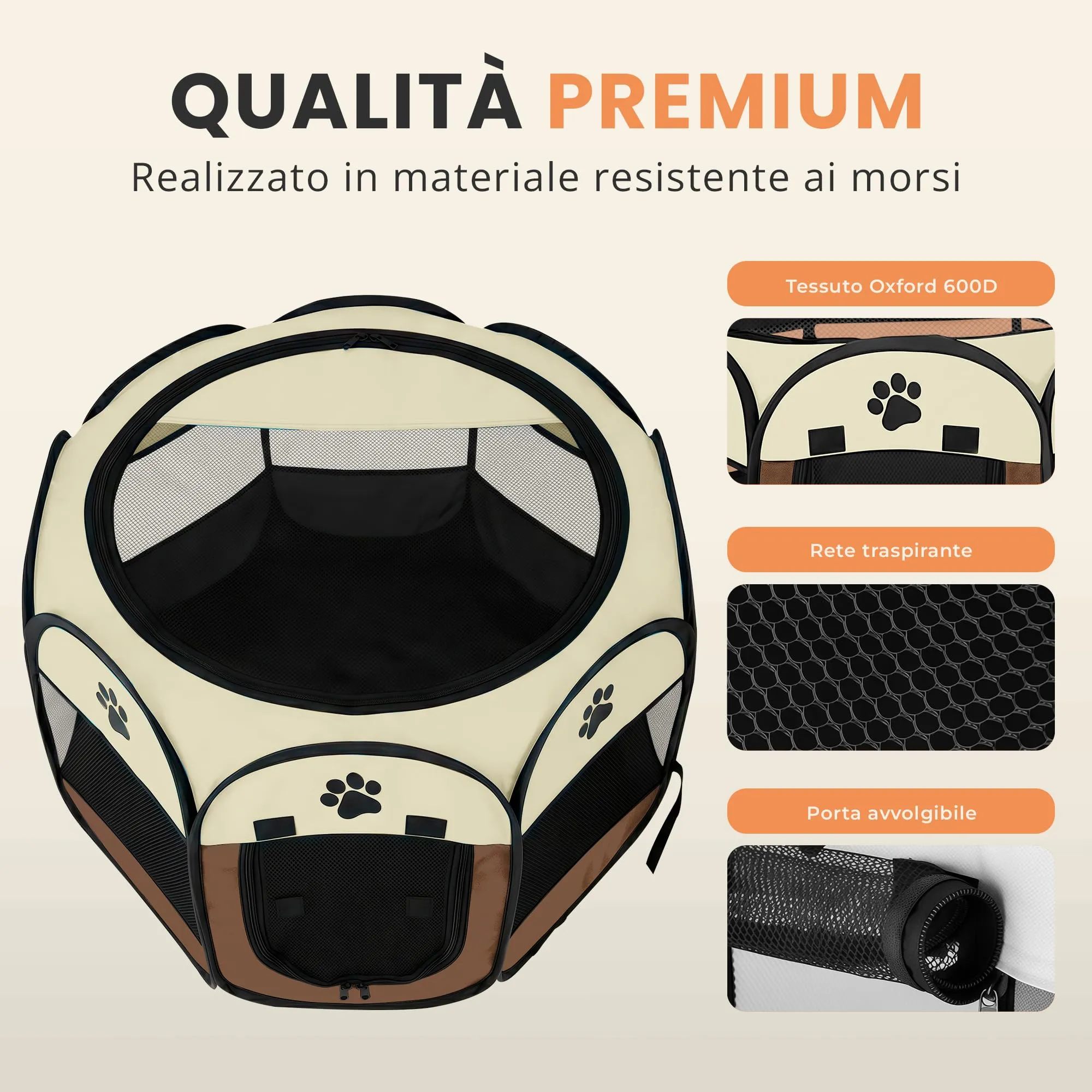 JUPPLIES Recinto Pieghevole per Cani e Gatti in Tessuto Oxford Impermeabile, Marrone, 114x114x58cm - immagine 5