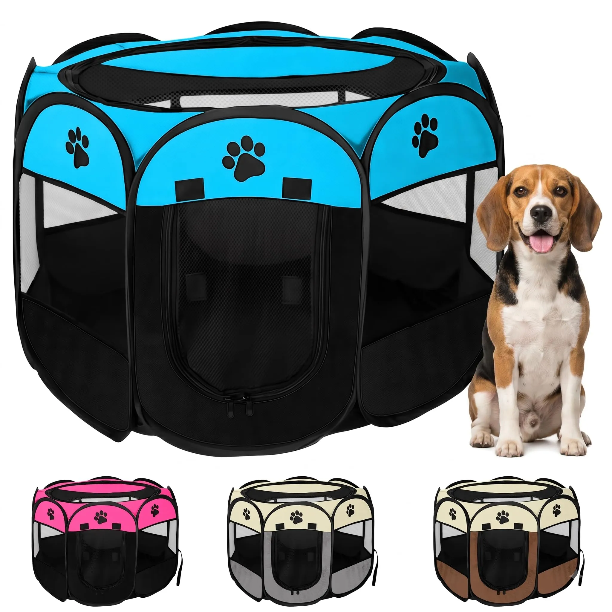 JUPPLIES Recinto Pieghevole per Cani e Gatti in Tessuto Oxford Impermeabile, Blu, 114x114x58cm - immagine 1