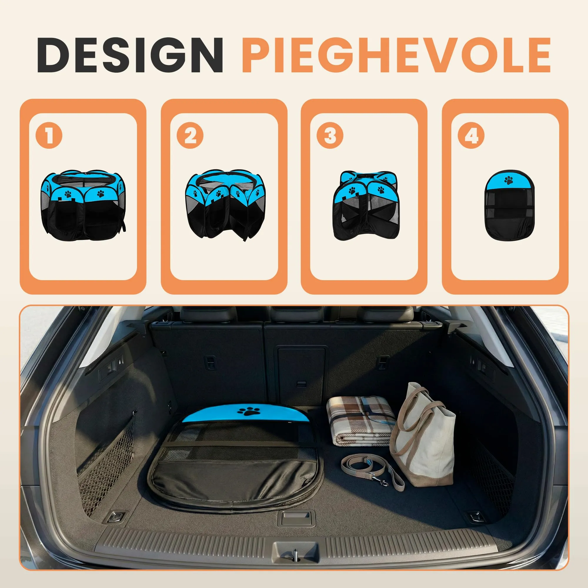 JUPPLIES Recinto Pieghevole per Cani e Gatti in Tessuto Oxford Impermeabile, Blu, 114x114x58cm - immagine 4