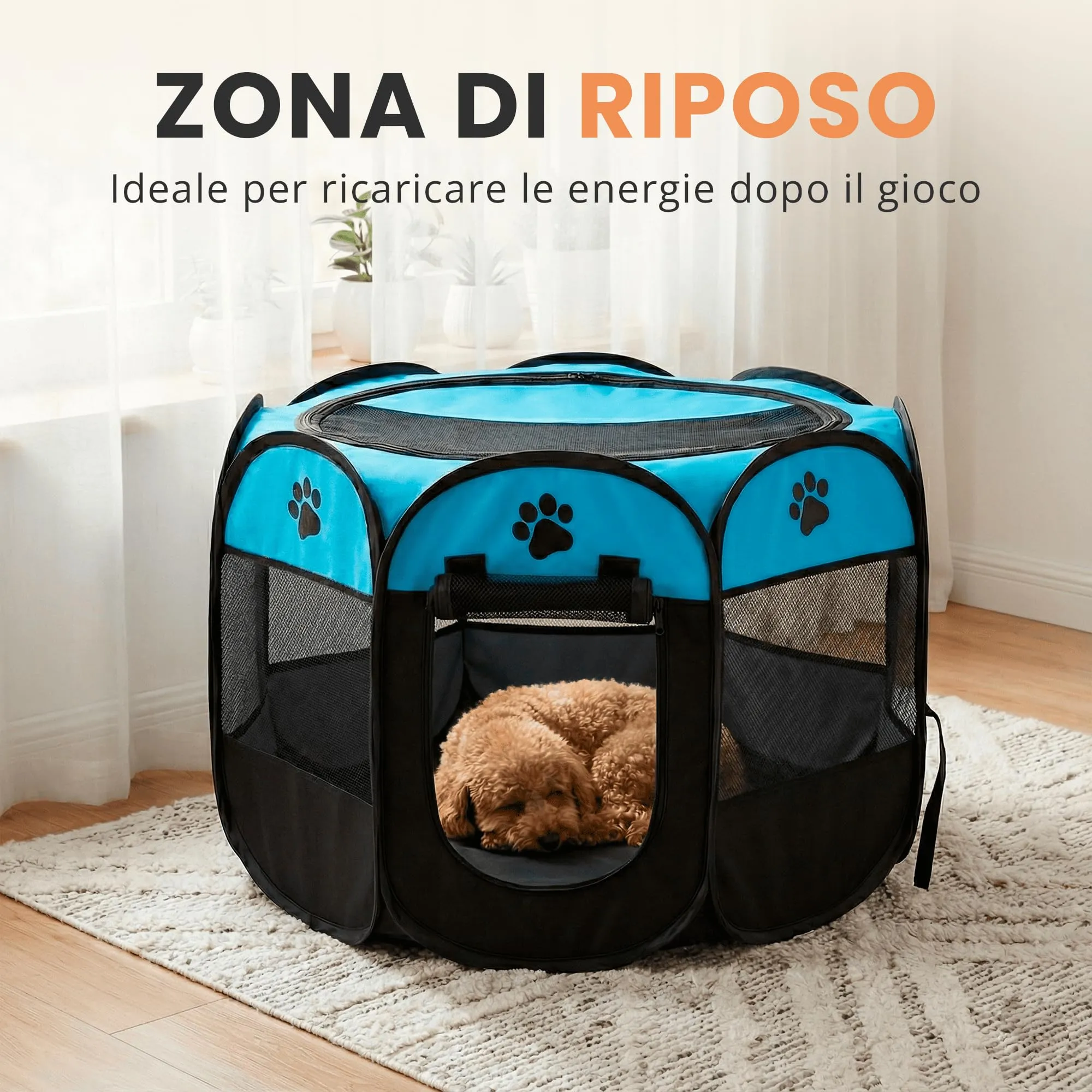 JUPPLIES Recinto Pieghevole per Cani e Gatti in Tessuto Oxford Impermeabile, Blu, 114x114x58cm - immagine 6