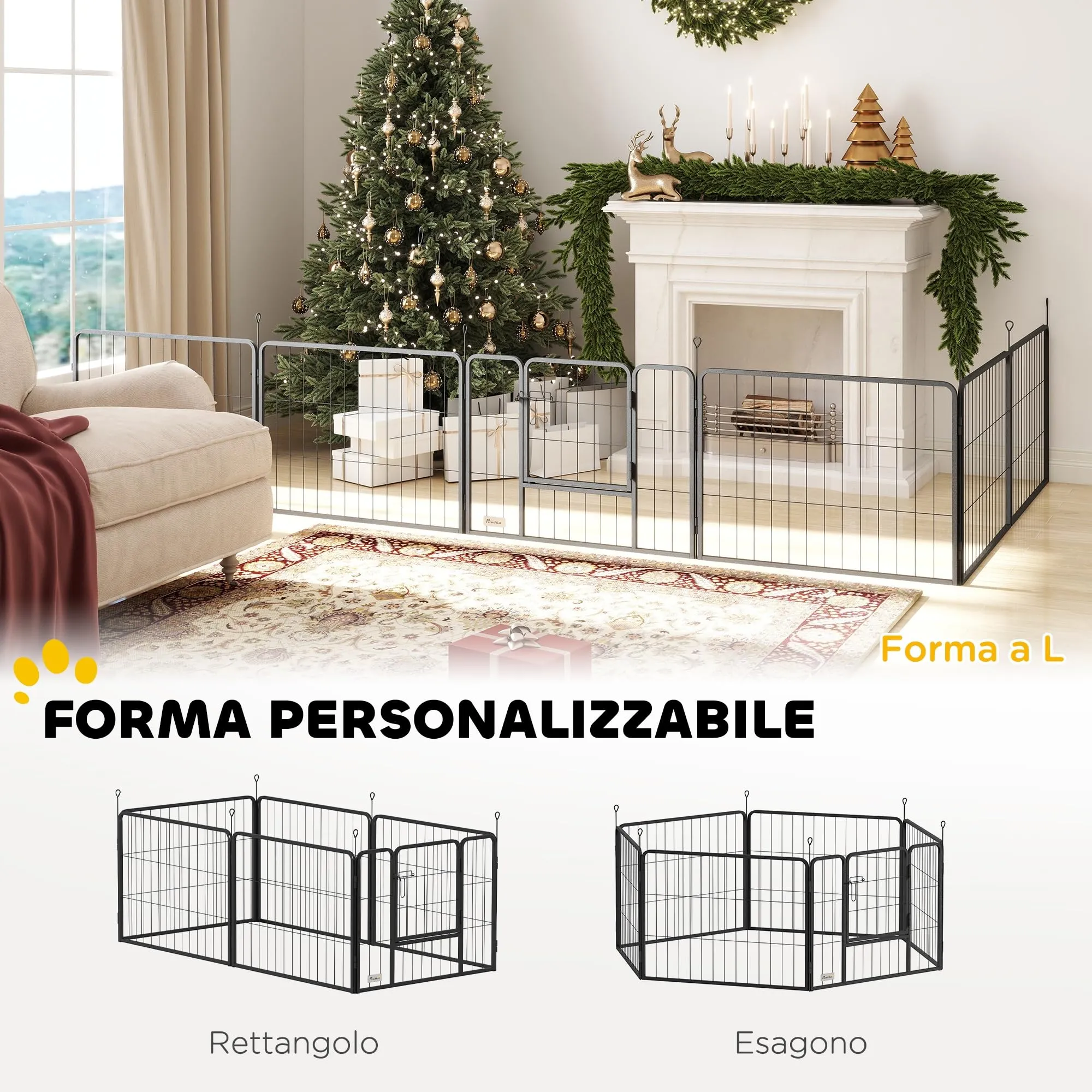PawHut Recinto per Cani Piccola Taglia 6 Pannelli 80x60cm Grigio - immagine 3