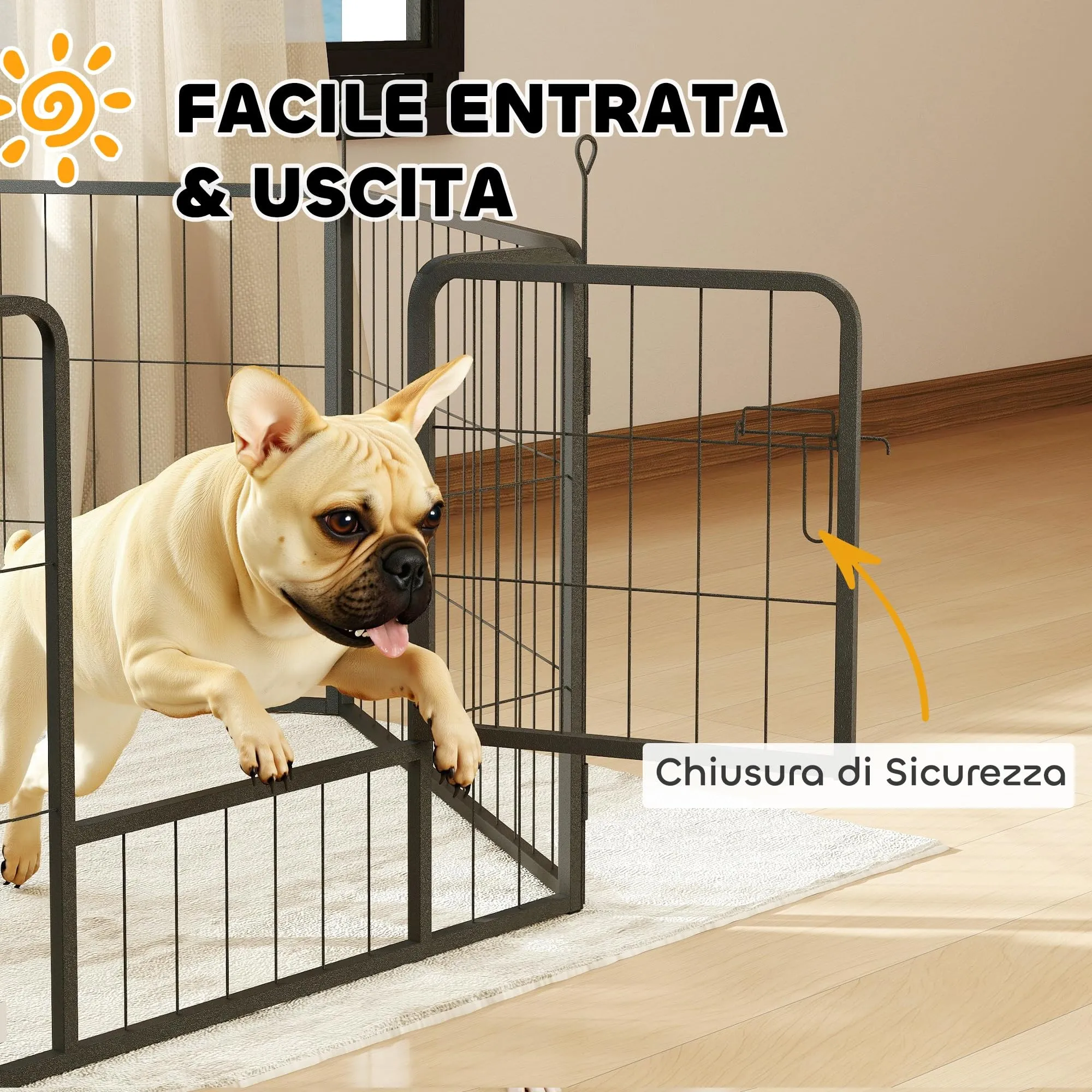 PawHut Recinto per Cani Piccola Taglia 6 Pannelli 80x60cm Grigio - immagine 4