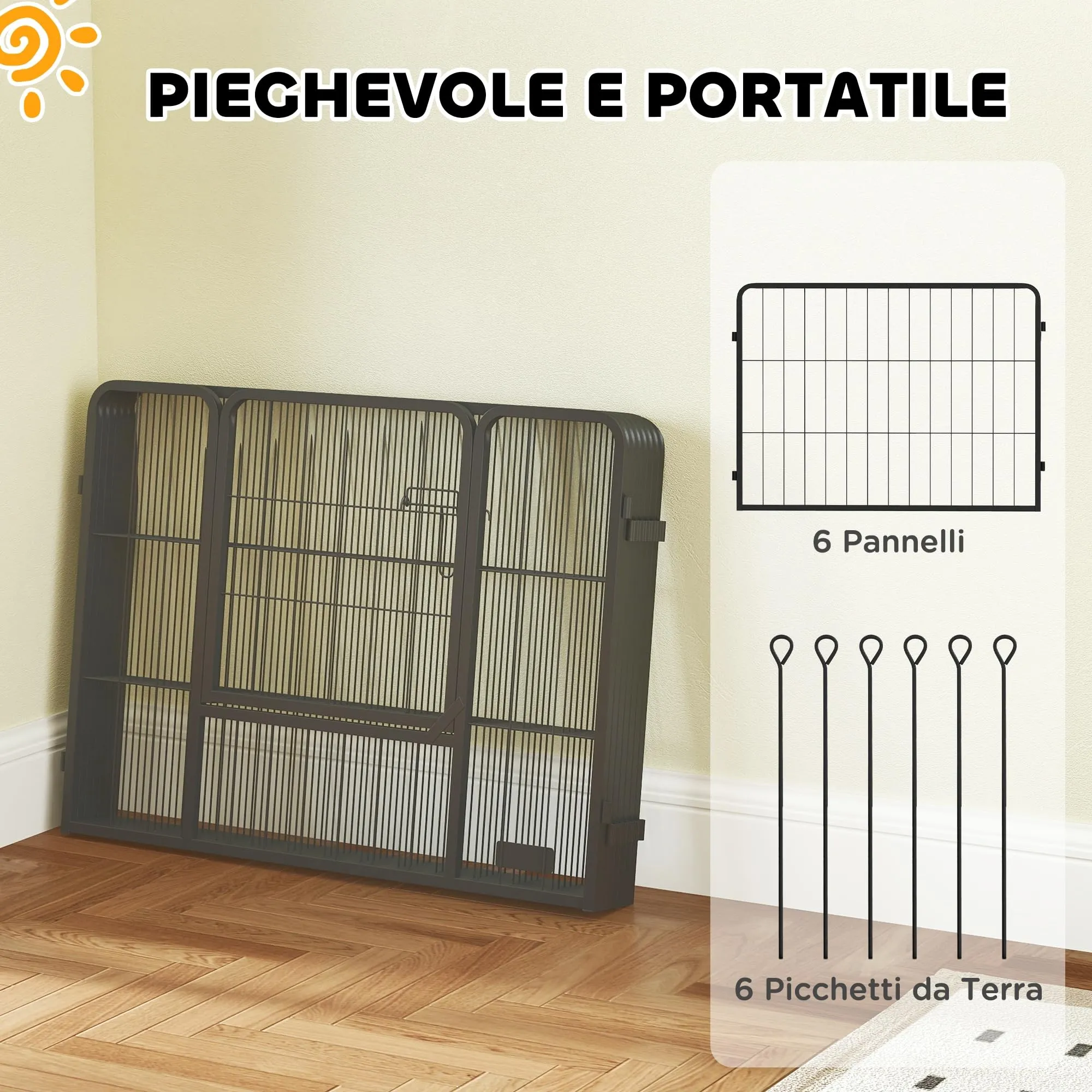 PawHut Recinto per Cani Piccola Taglia 6 Pannelli 80x60cm Grigio - immagine 5