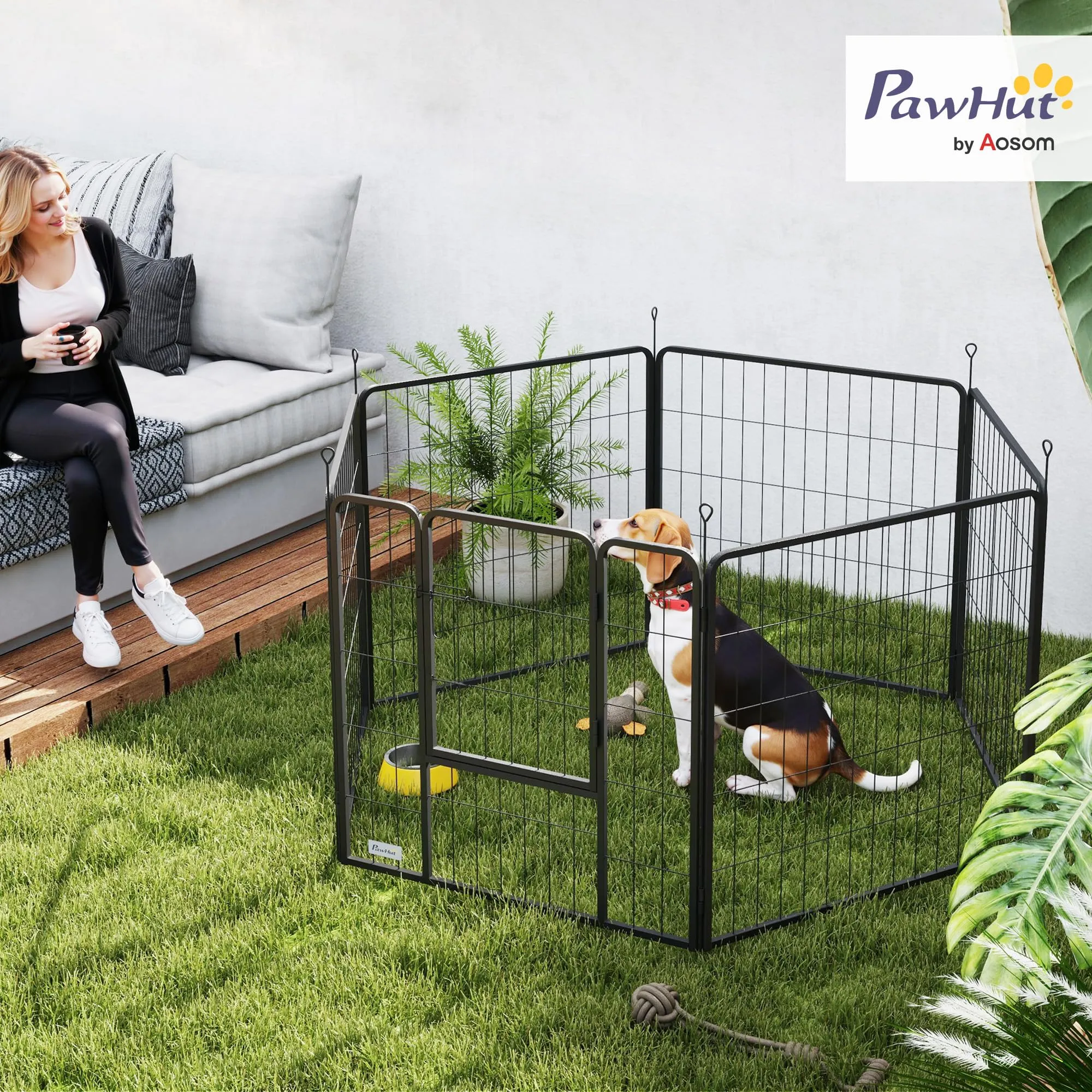 PawHut Recinto per Cani Media Taglia 6 Pannelli 80x80cm Grigio - immagine 2