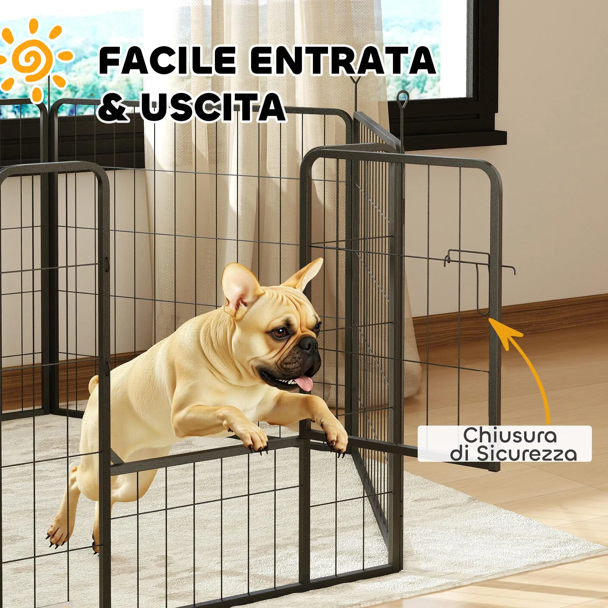 PawHut Recinto per Cani Media Taglia 6 Pannelli 80x80cm Grigio - immagine 4