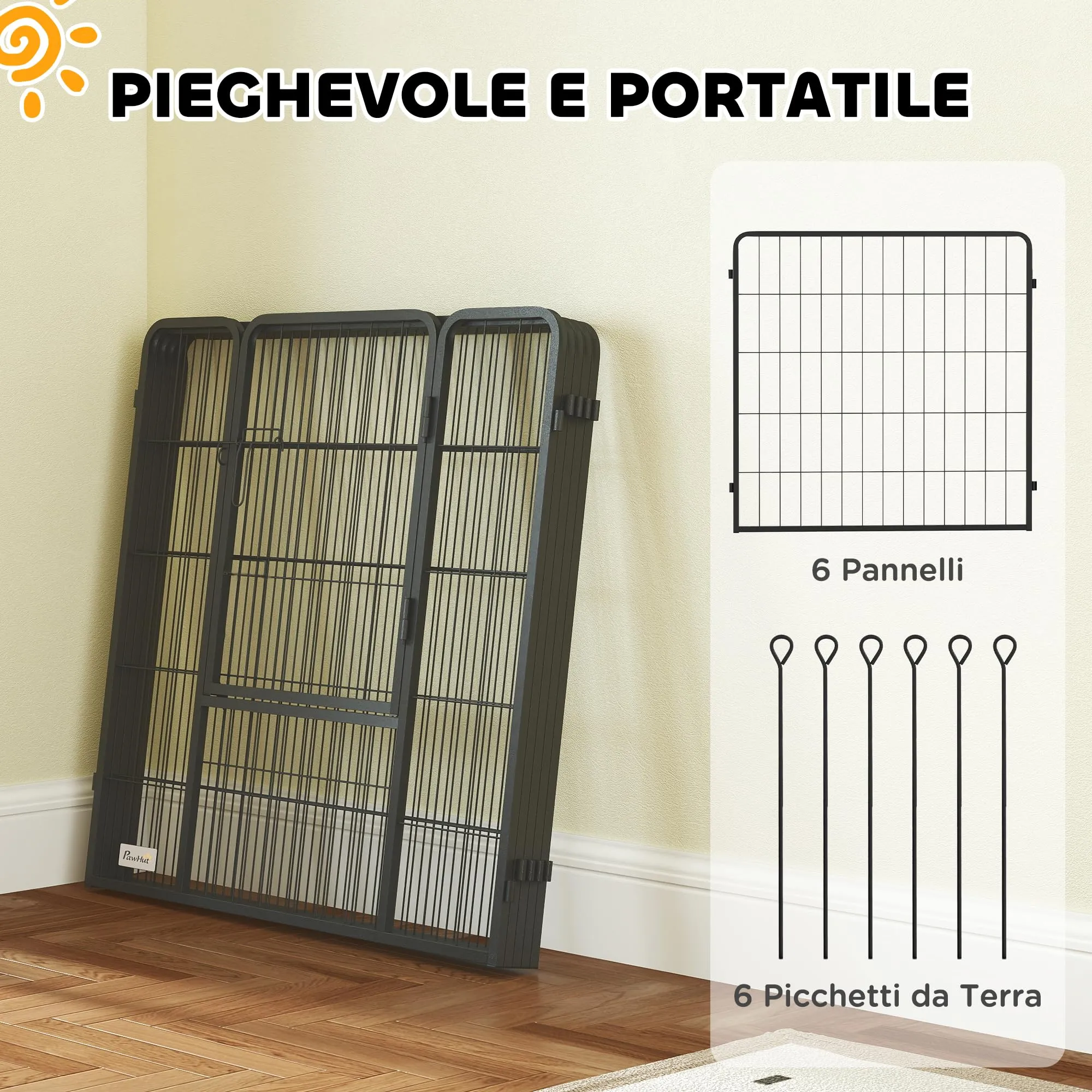 PawHut Recinto per Cani Media Taglia 6 Pannelli 80x80cm Grigio - immagine 5