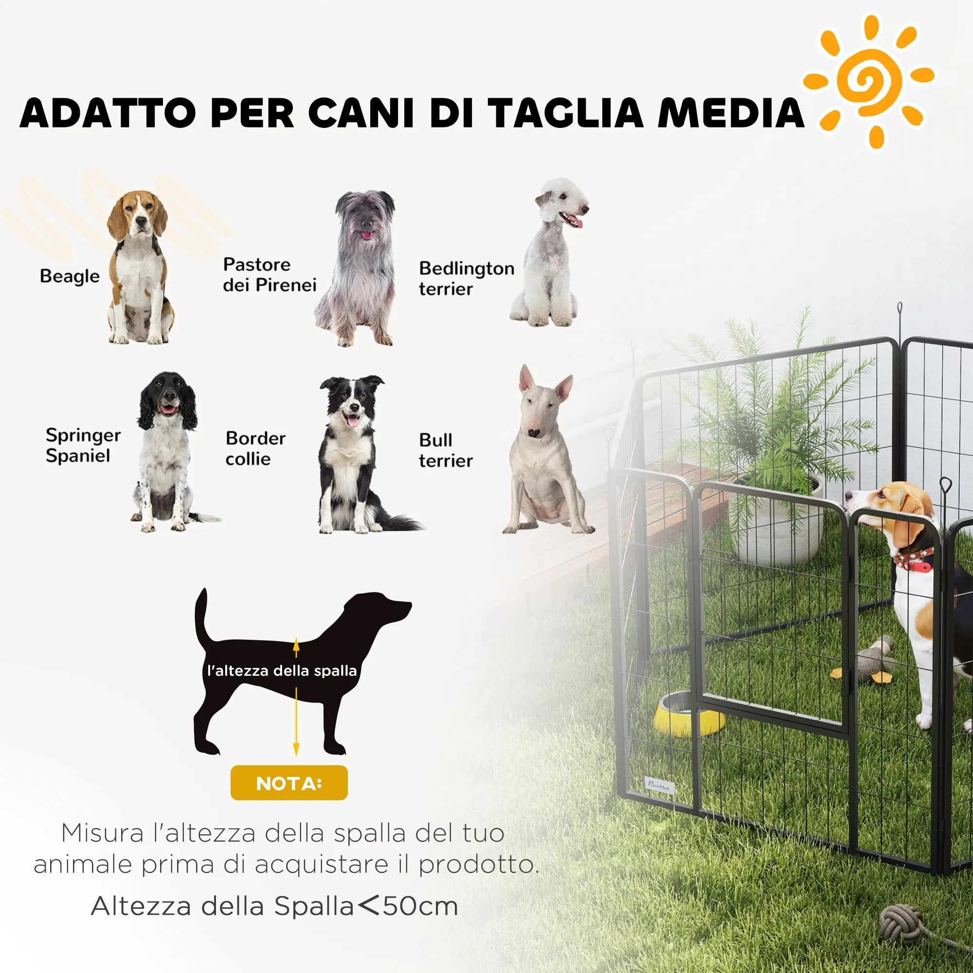 PawHut Recinto per Cani Media Taglia 6 Pannelli 80x80cm Grigio - immagine 6